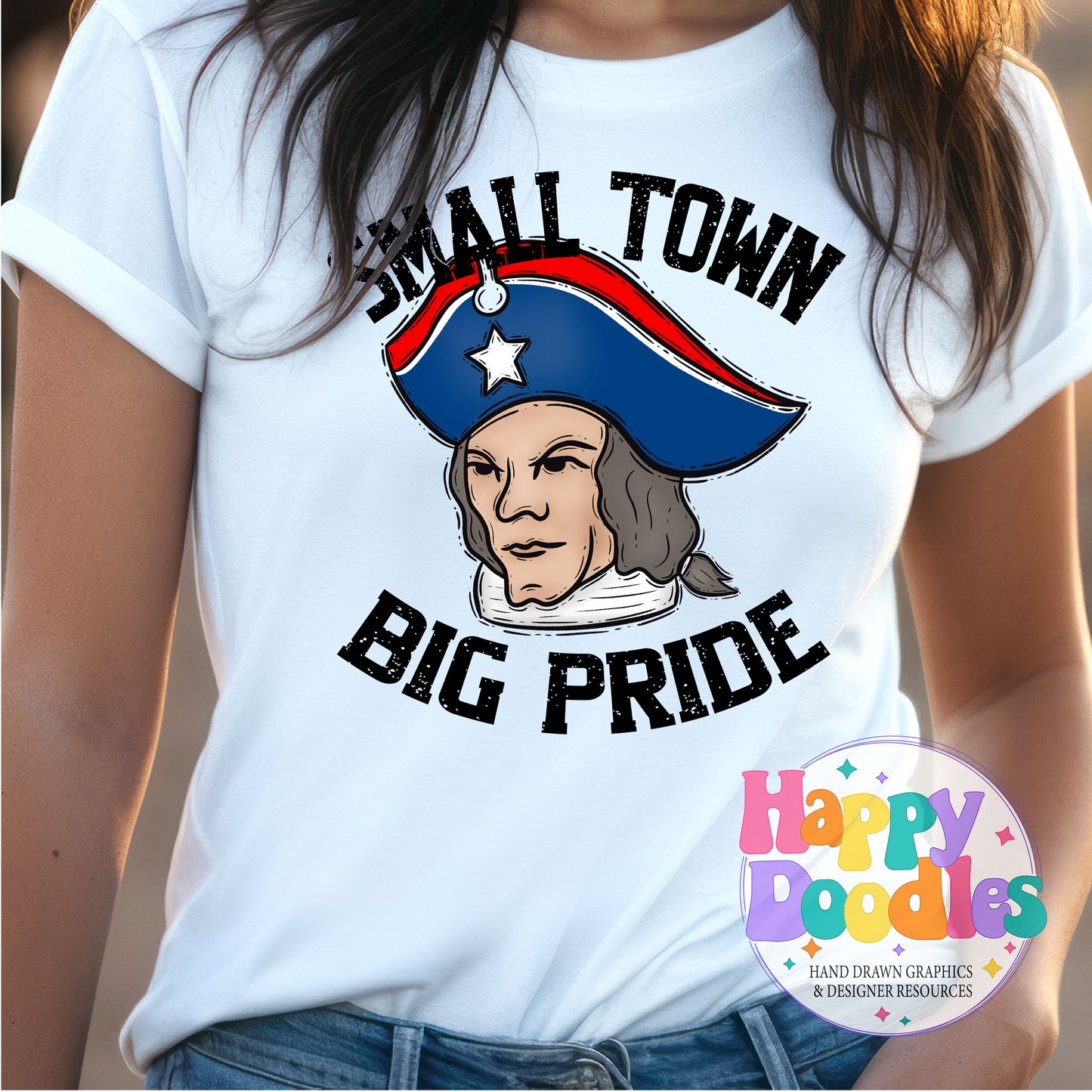Small Town Big Pride Patriot Face DIY Printable PNG - Happy Doodles Designs