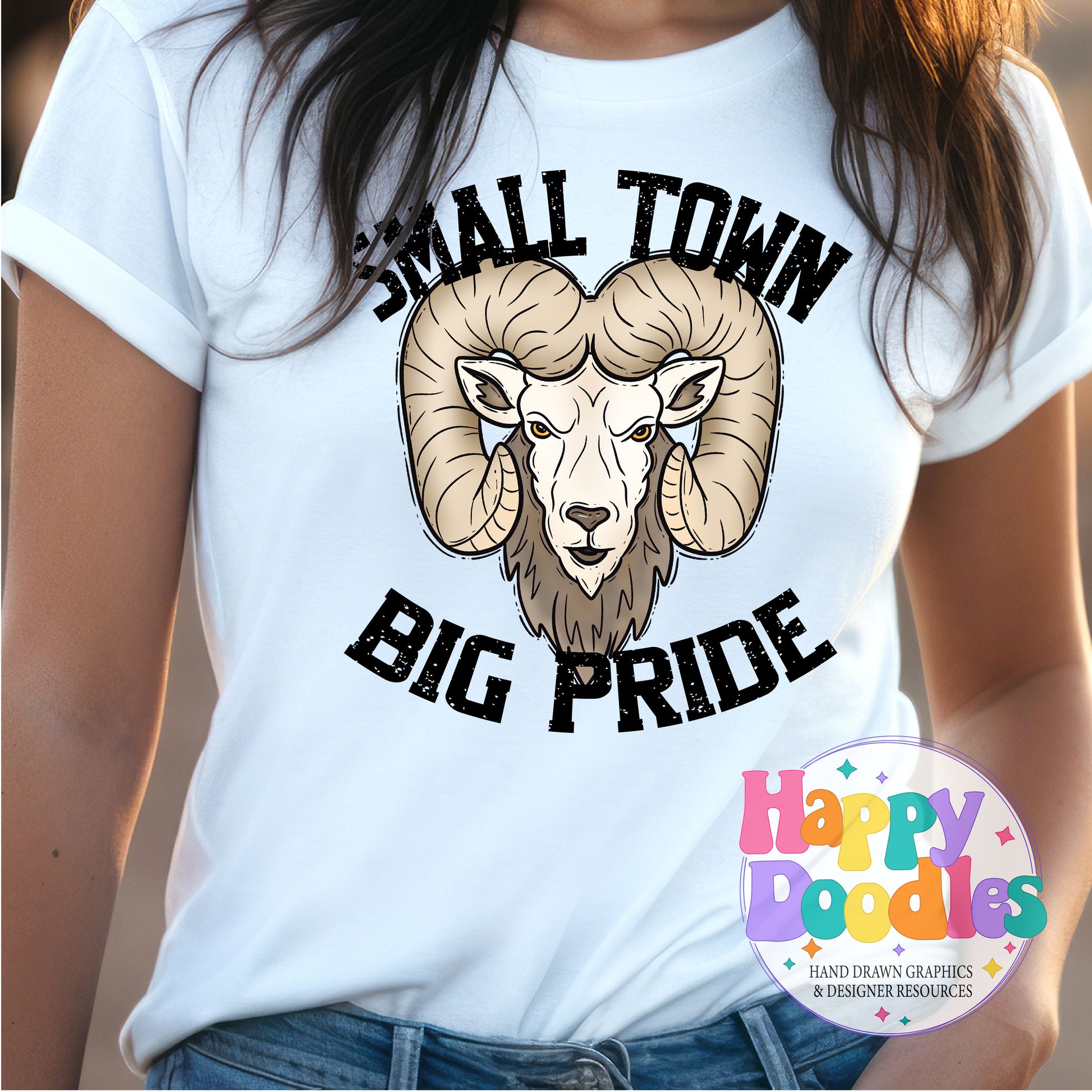 Small Town Big Pride Rams Printable PNG for Sublimation - Happy Doodles Designs