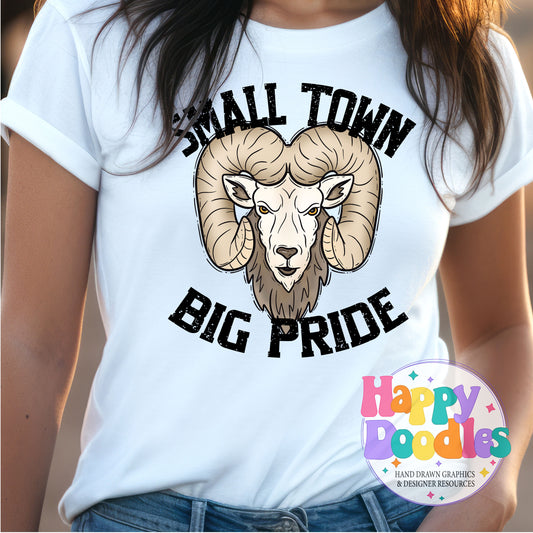 Small Town Big Pride Rams Printable PNG for Sublimation - Happy Doodles Designs