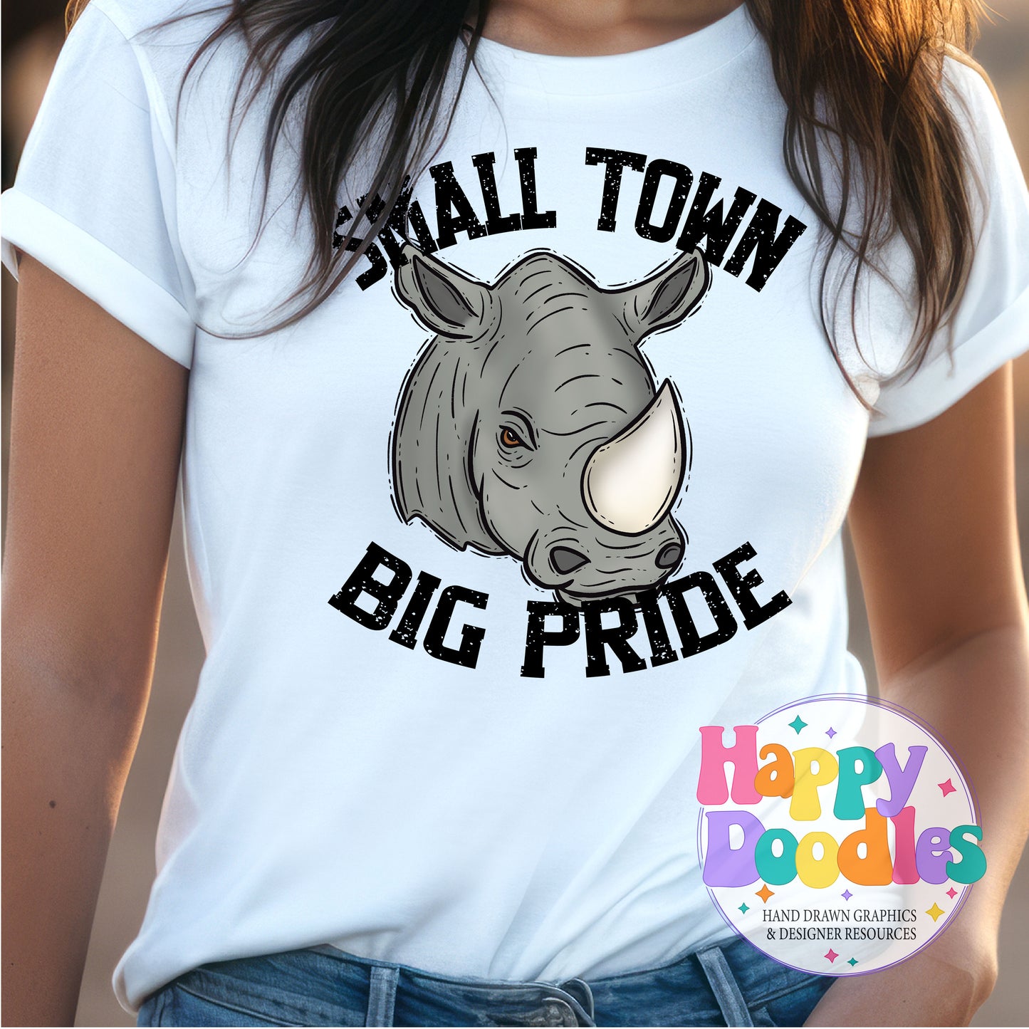 Small Town Big Pride Rhinos T-Shirt Printable PNG - Happy Doodles Designs