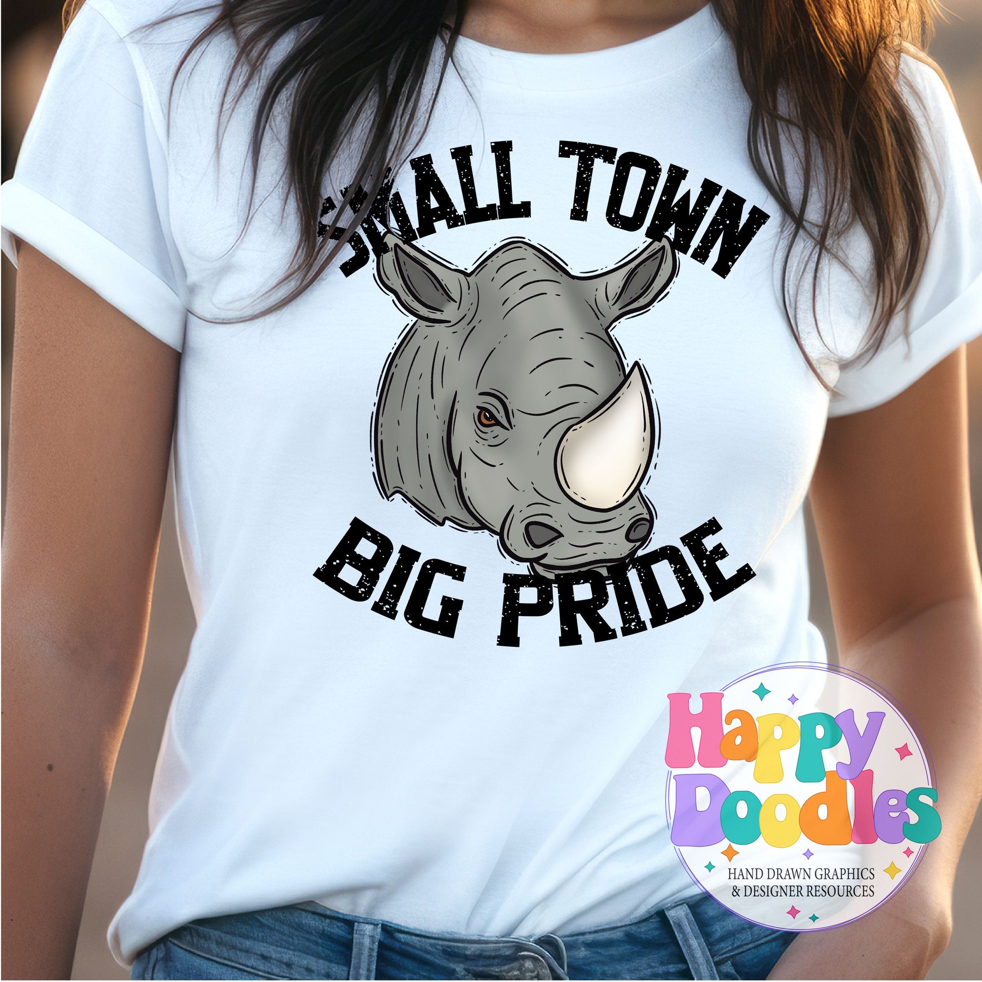 Small Town Big Pride Rhinos T-Shirt Printable PNG - Happy Doodles Designs