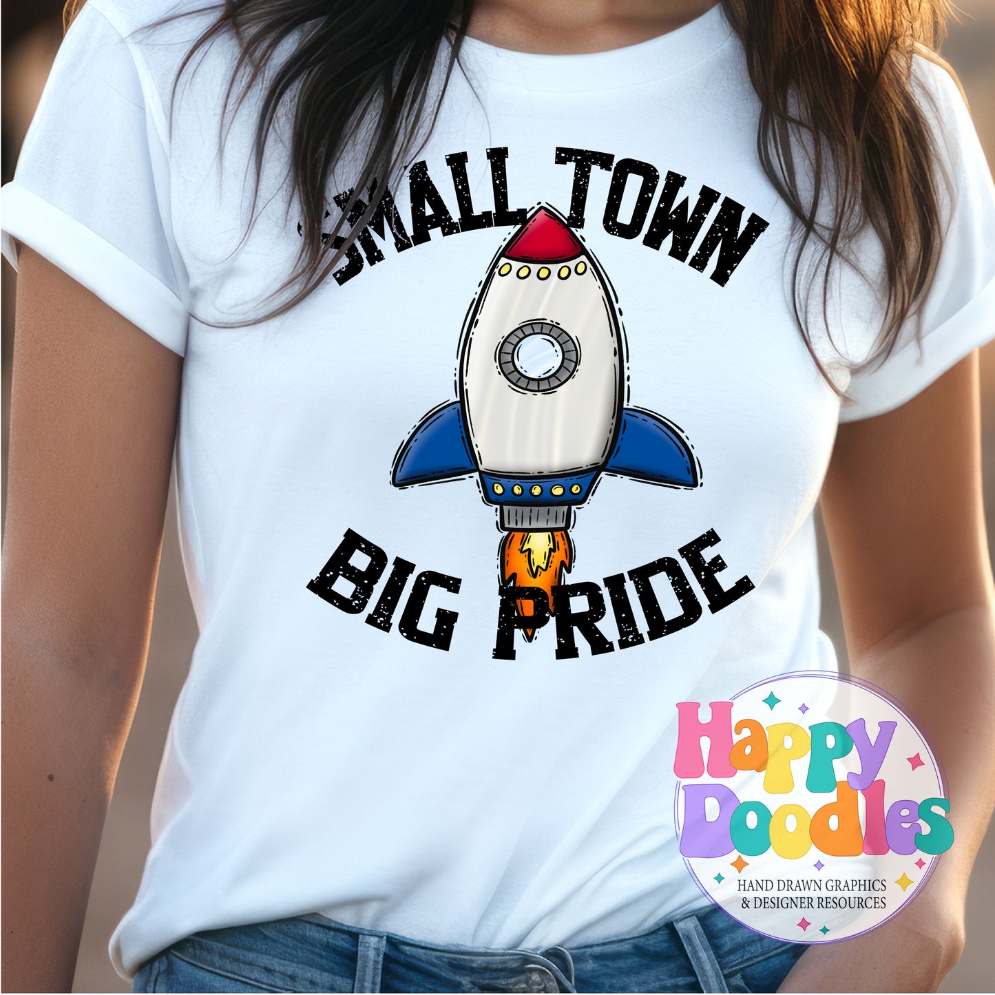 Small Town Big Pride Rockets Printable PNG Design - Happy Doodles Designs