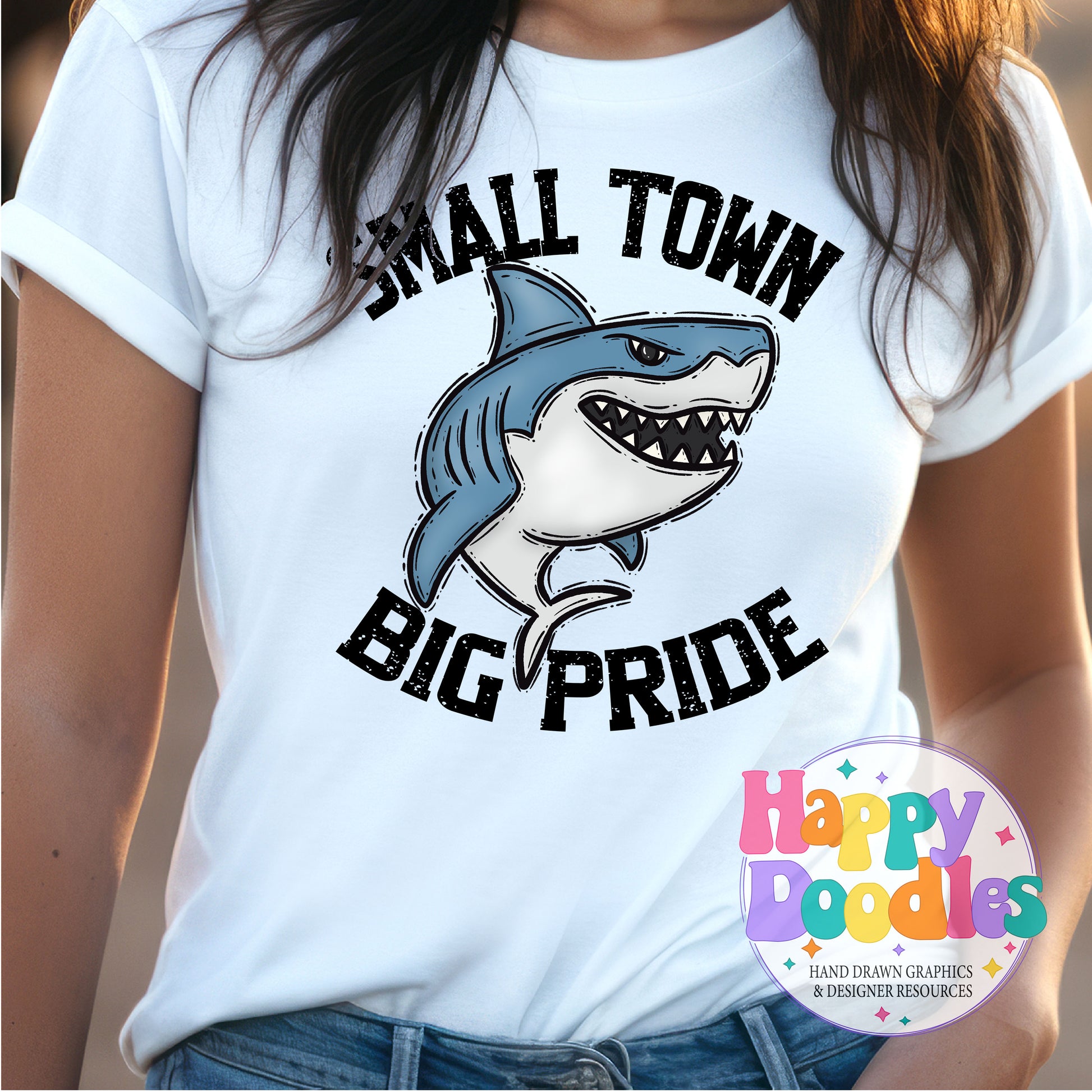 Small Town Big Pride Sharks DIY Printable PNG - Happy Doodles Designs