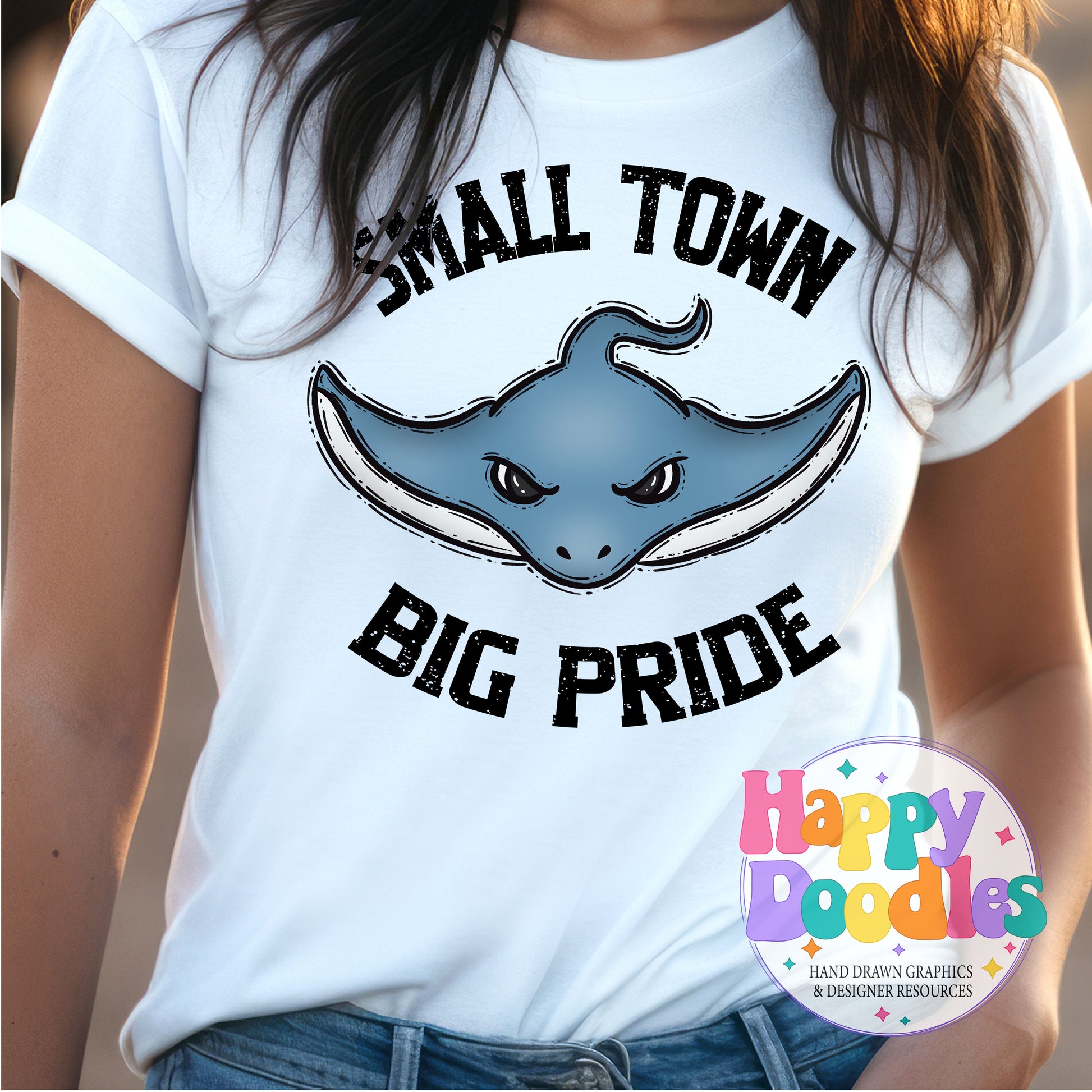 Small Town Big Pride Stingrays Printable PNG for Sublimation - Happy Doodles Designs