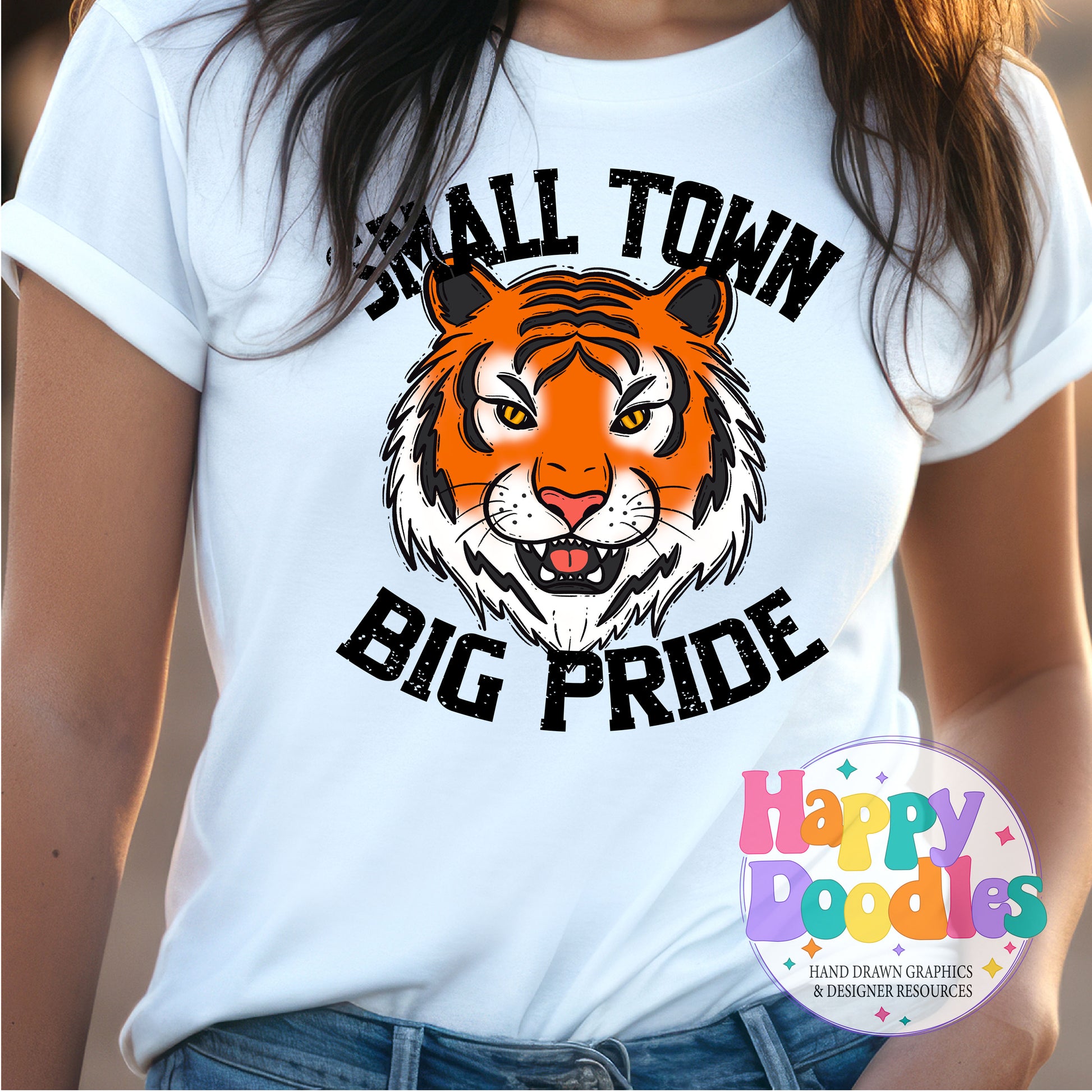 Small Town Big Pride Tiger Printable PNG Design - Happy Doodles Designs