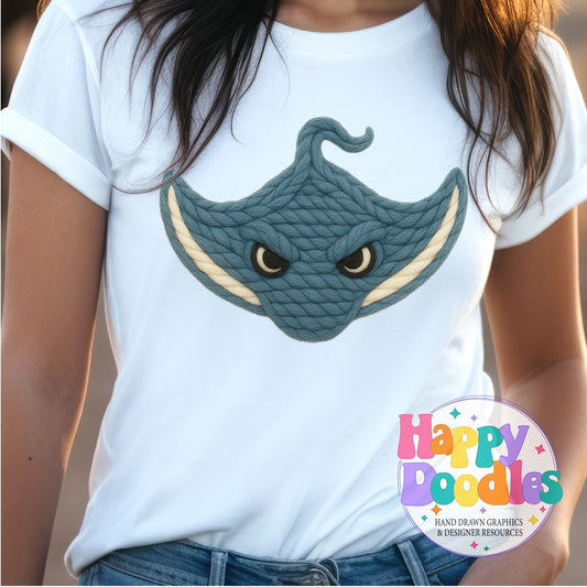 Stingray Yarn Mascot High Resolution PNG Clip Art - Happy Doodles Designs