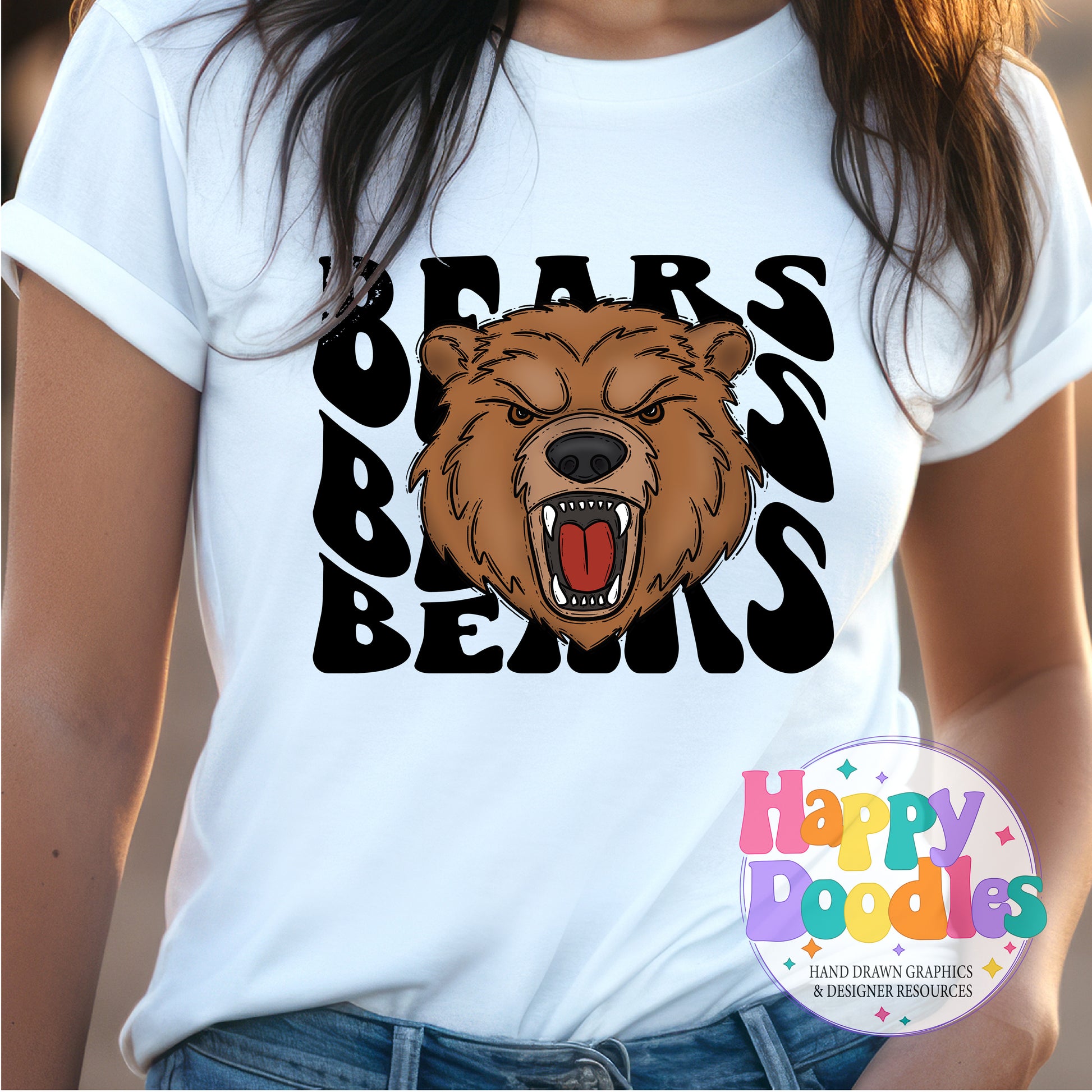 Wavy Retro Bears Mascot Printable PNG for Sublimation & Crafts - Happy Doodles Designs