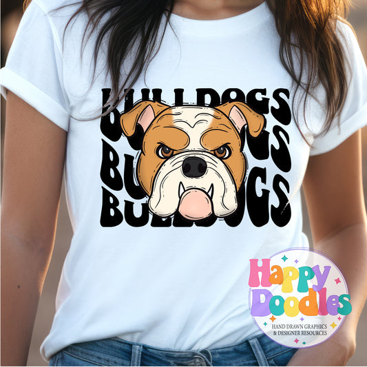 Wavy Retro Bulldogs Mascot DIY Printable T‑Shirt Design - Happy Doodles Designs