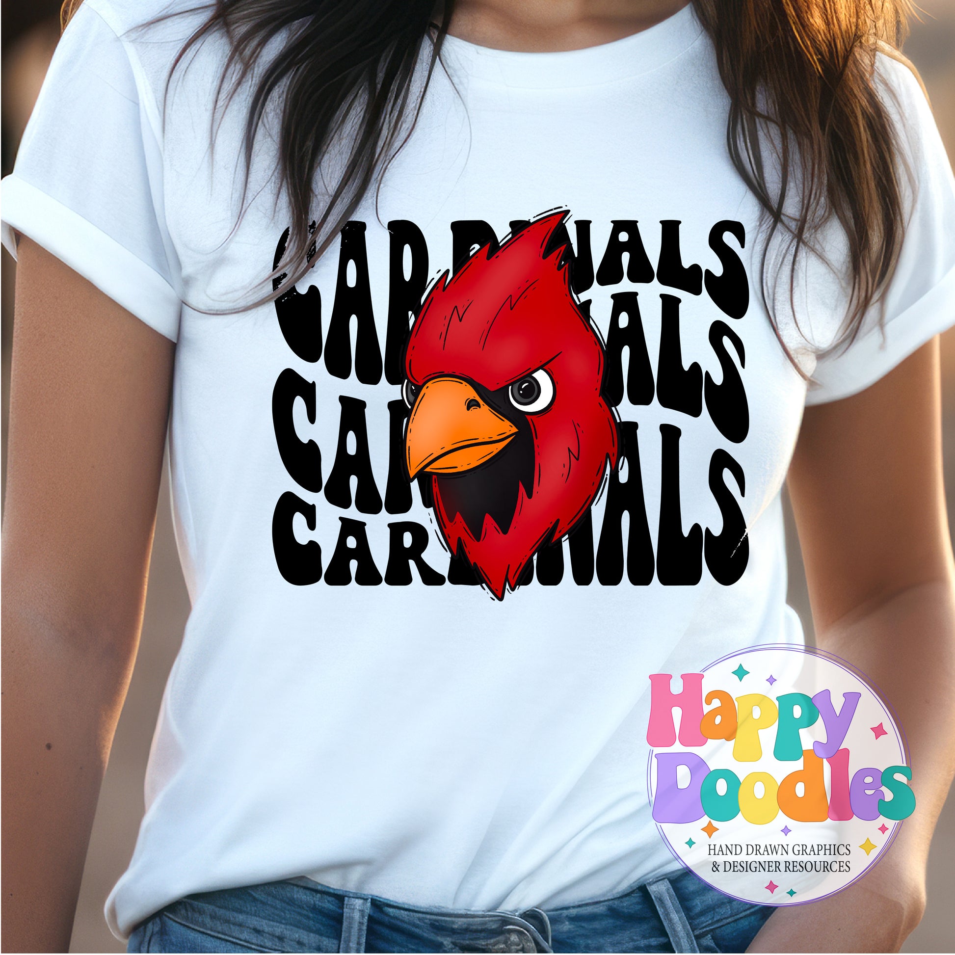 Wavy Retro Cardinals Mascot High Resolution Printable PNG - Happy Doodles Designs