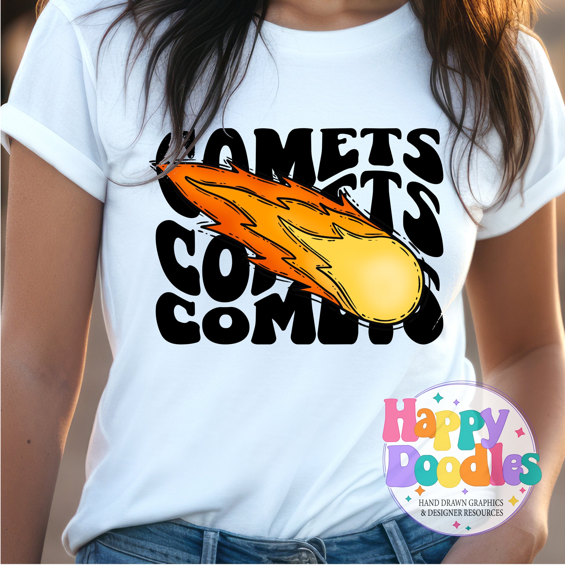 Wavy Retro Comets Mascot Printable PNG for Sublimation & Crafts - Happy Doodles Designs