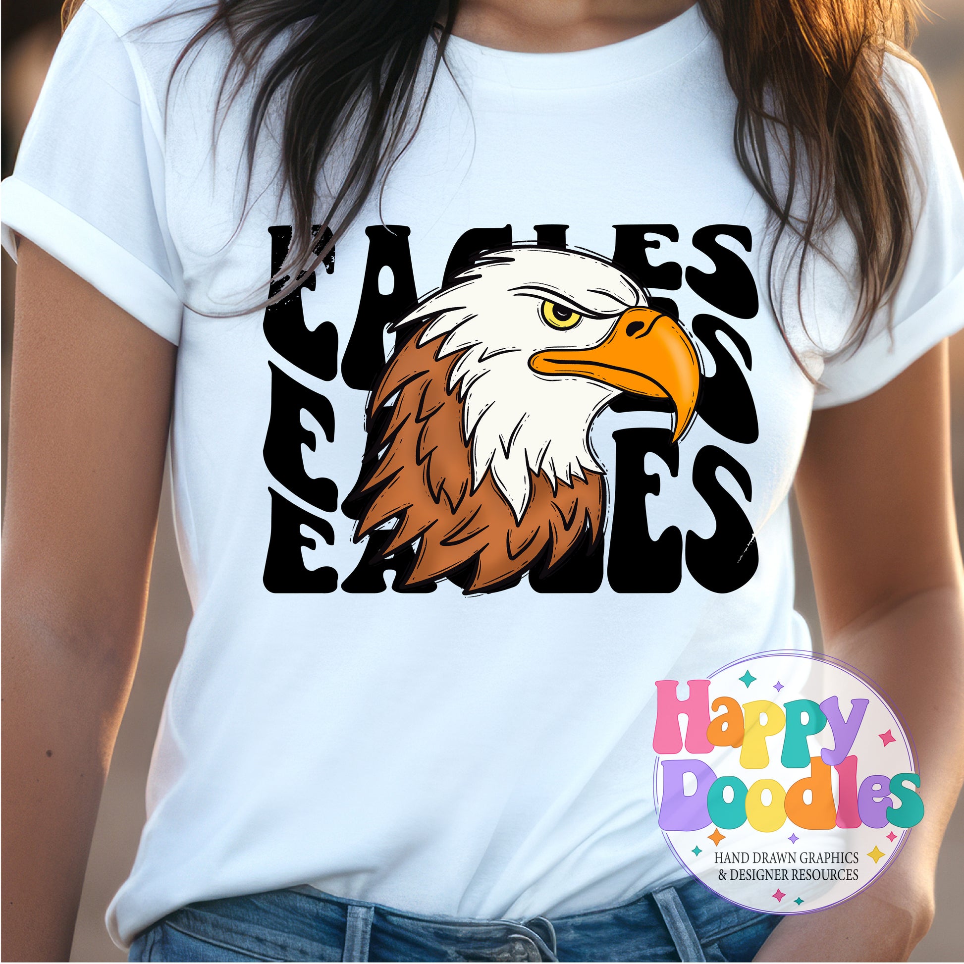 Wavy Retro Eagles Fly Mascot Printable PNG for Sublimation & Crafts - Happy Doodles Designs