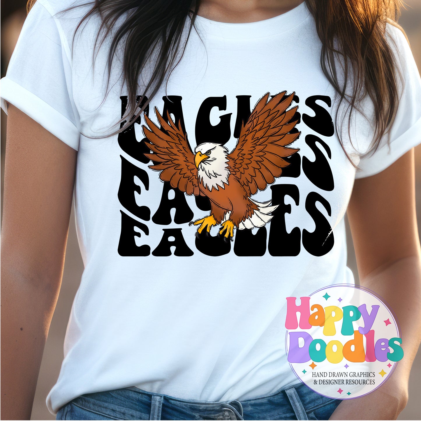 Wavy Retro Eagles Mascot T‑Shirt Printable PNG Download - Happy Doodles Designs