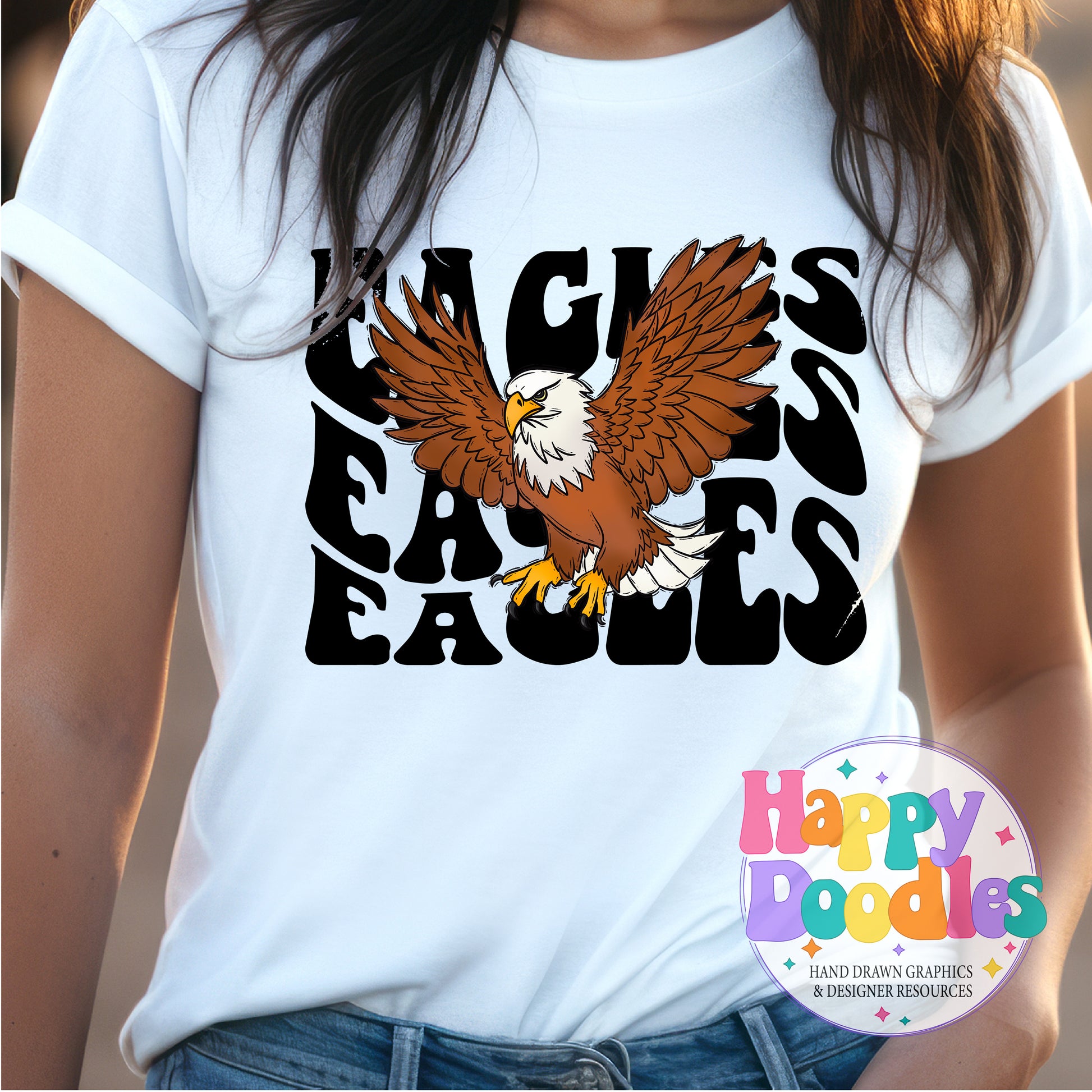 Wavy Retro Eagles Mascot T‑Shirt Printable PNG Download - Happy Doodles Designs