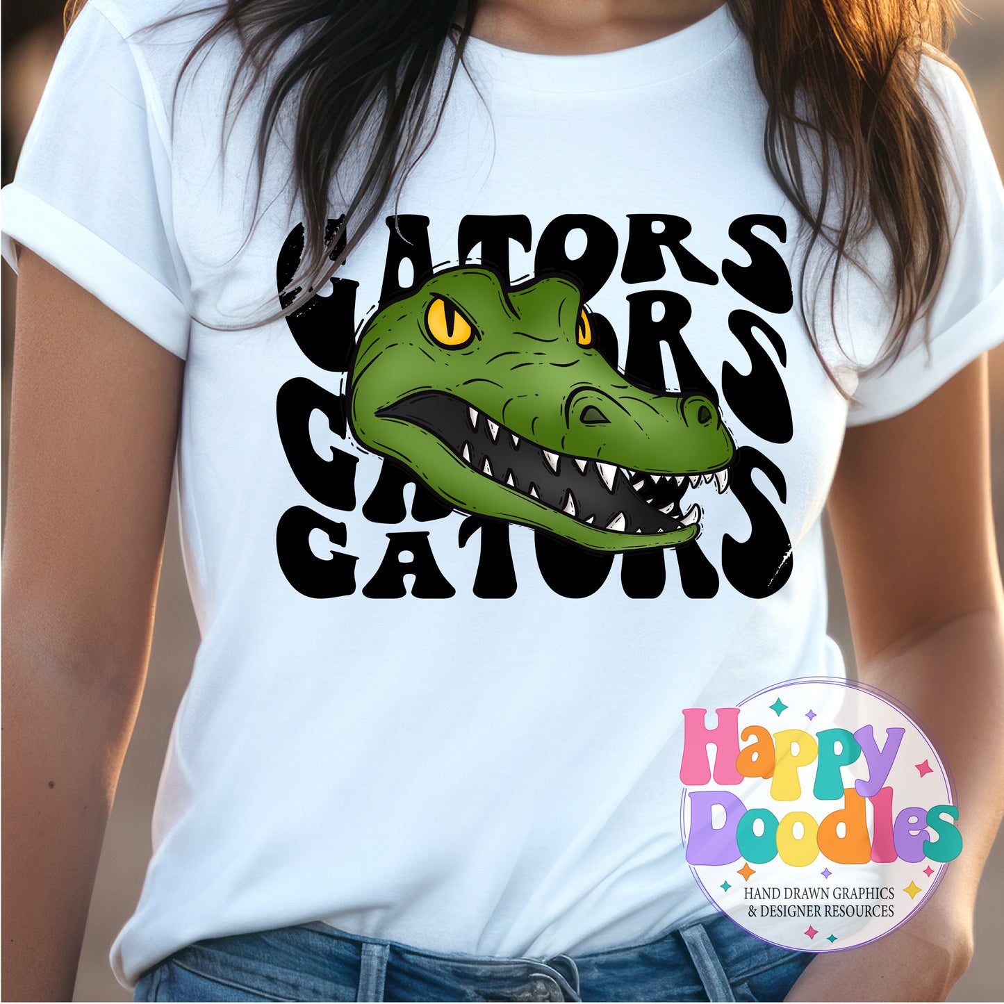 Wavy Retro Gators Mascot Printable PNG T‑Shirt Design - Happy Doodles Designs