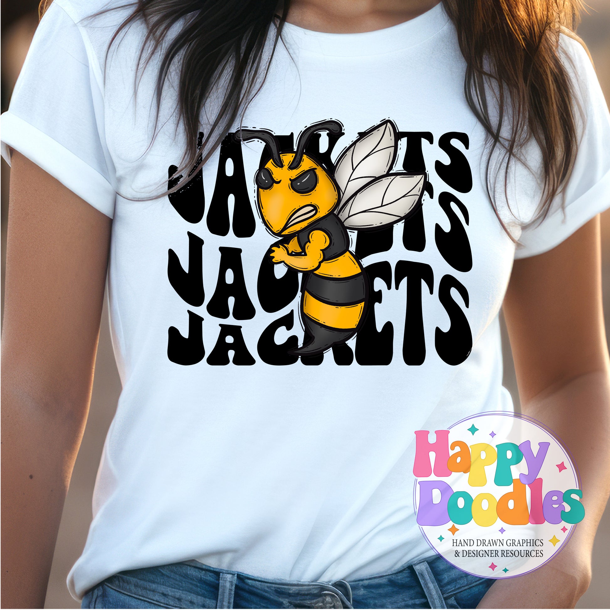 Wavy Retro Jackets Mascot T‑Shirt Printable PNG Download - Happy Doodles Designs