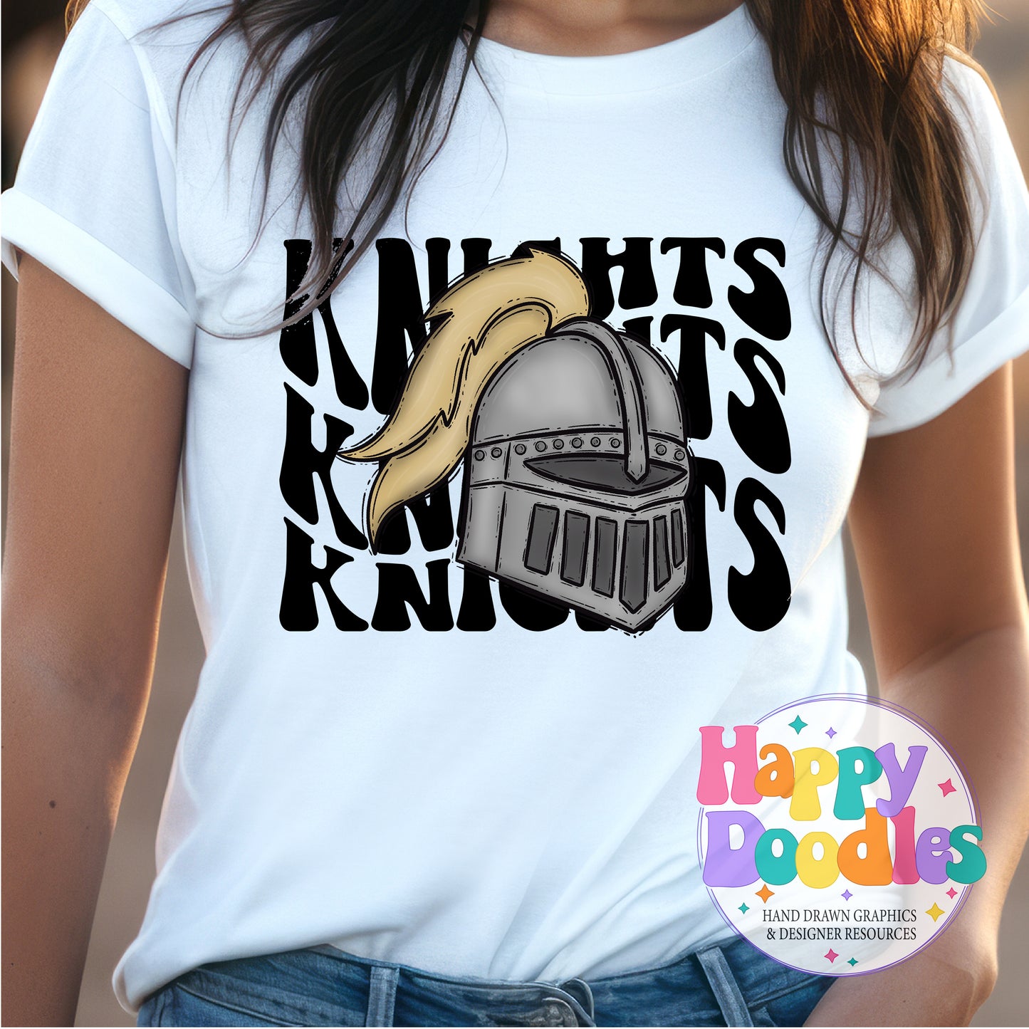 Wavy Retro Knights Mascot T‑Shirt Printable PNG Download - Happy Doodles Designs