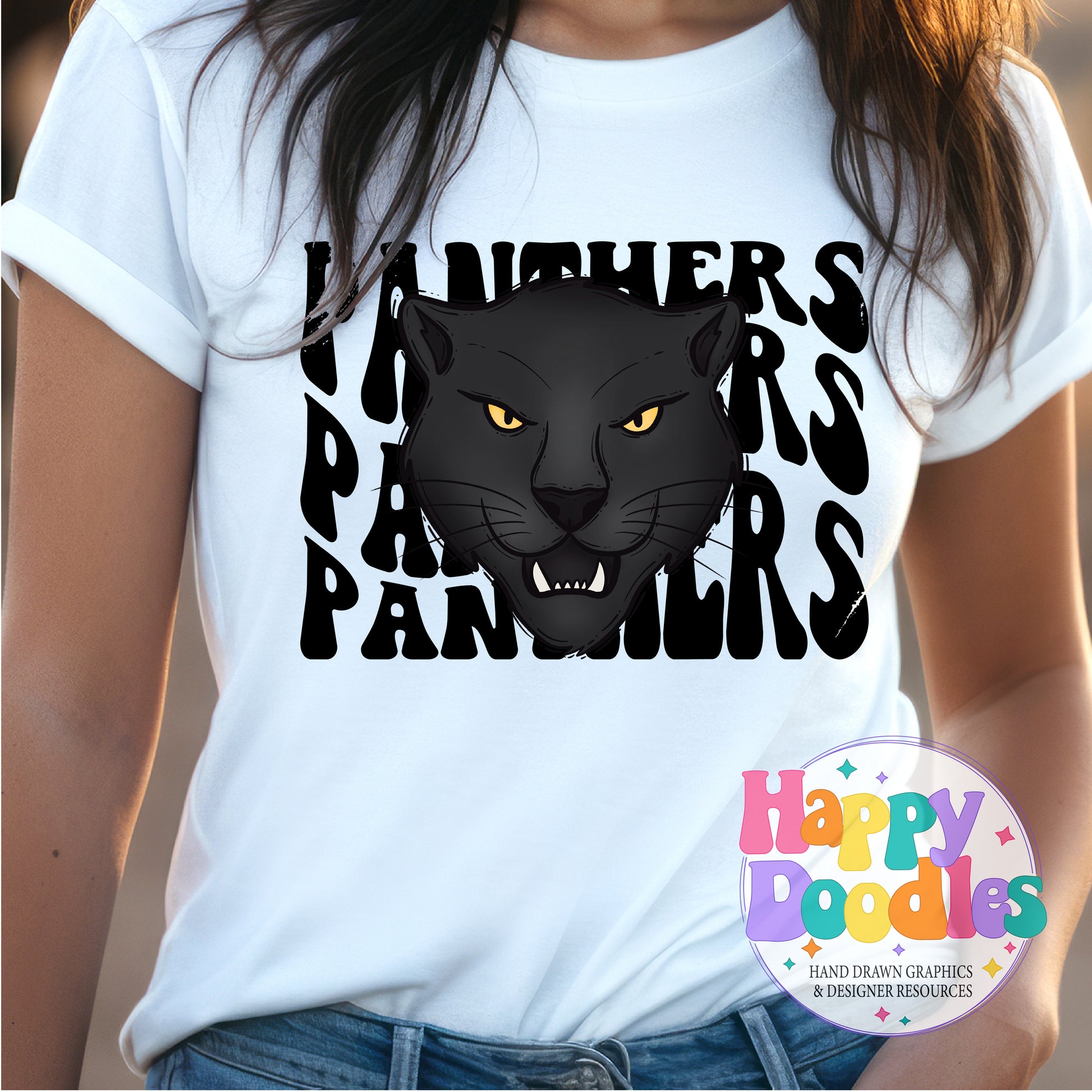 Wavy Retro Panthers Mascot Printable PNG - Happy Doodles Designs