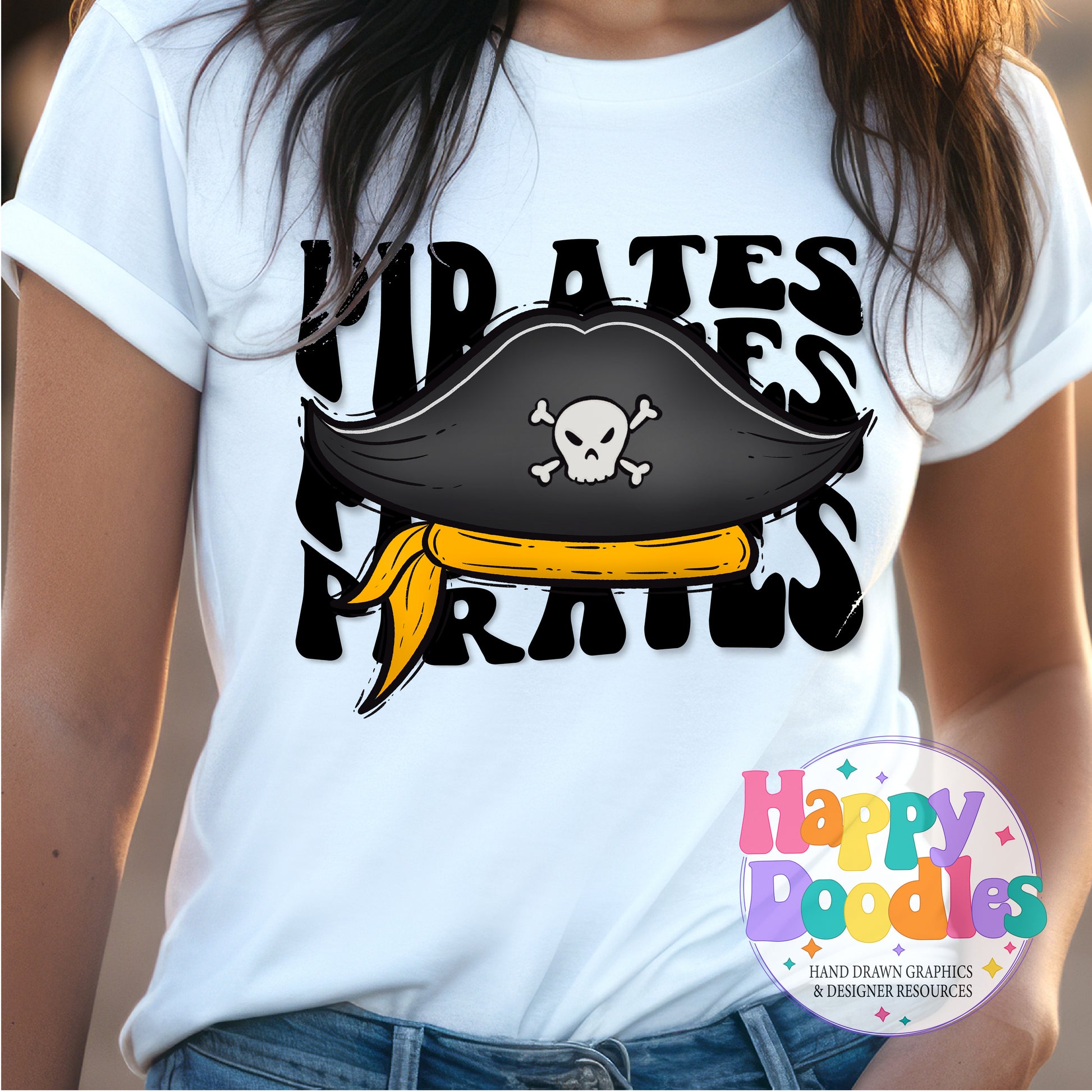 Wavy Retro Pirate Hat Mascot Printable PNG - Happy Doodles Designs