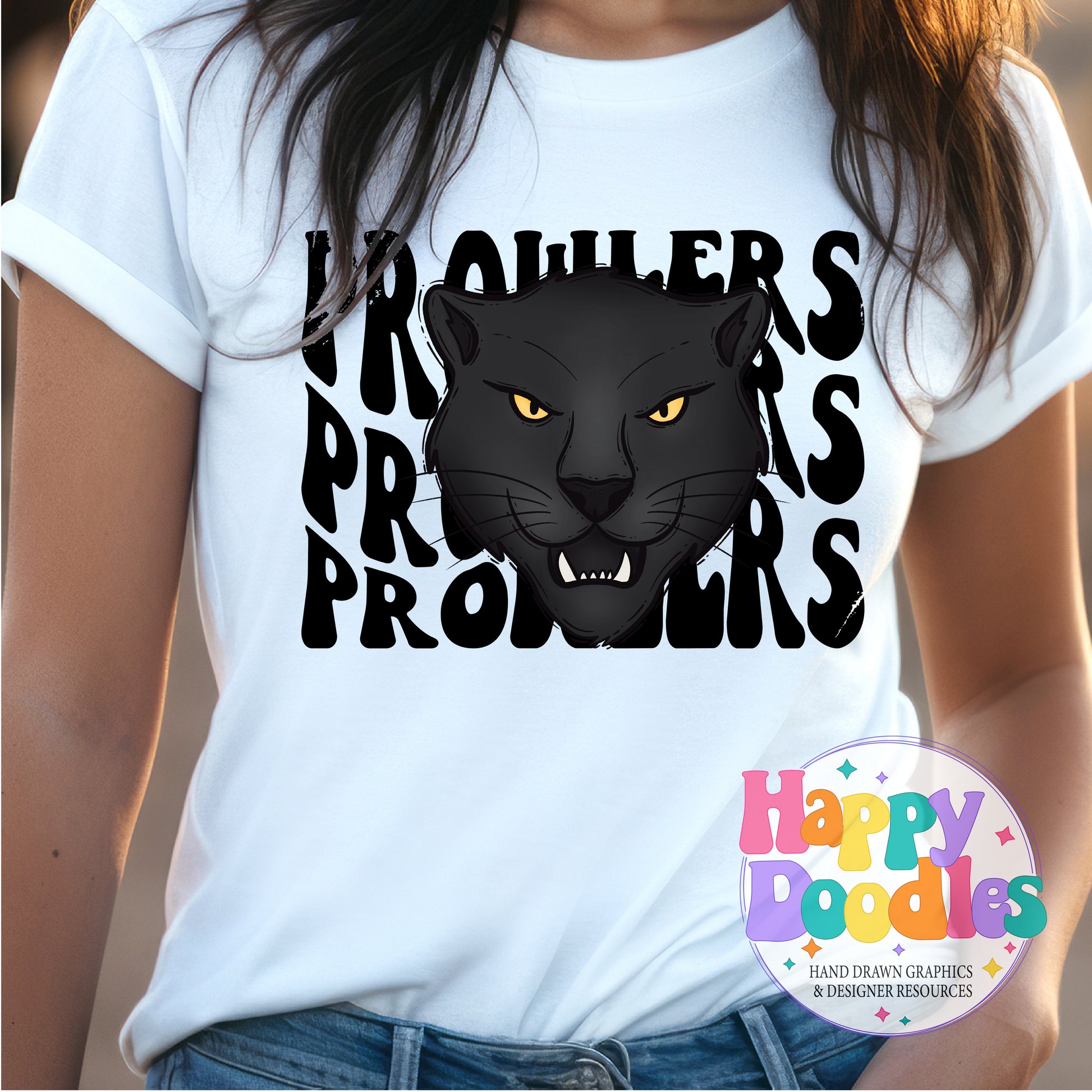 Wavy Retro Prowlers Mascot DIY Printable T‑Shirt Design - Happy Doodles Designs
