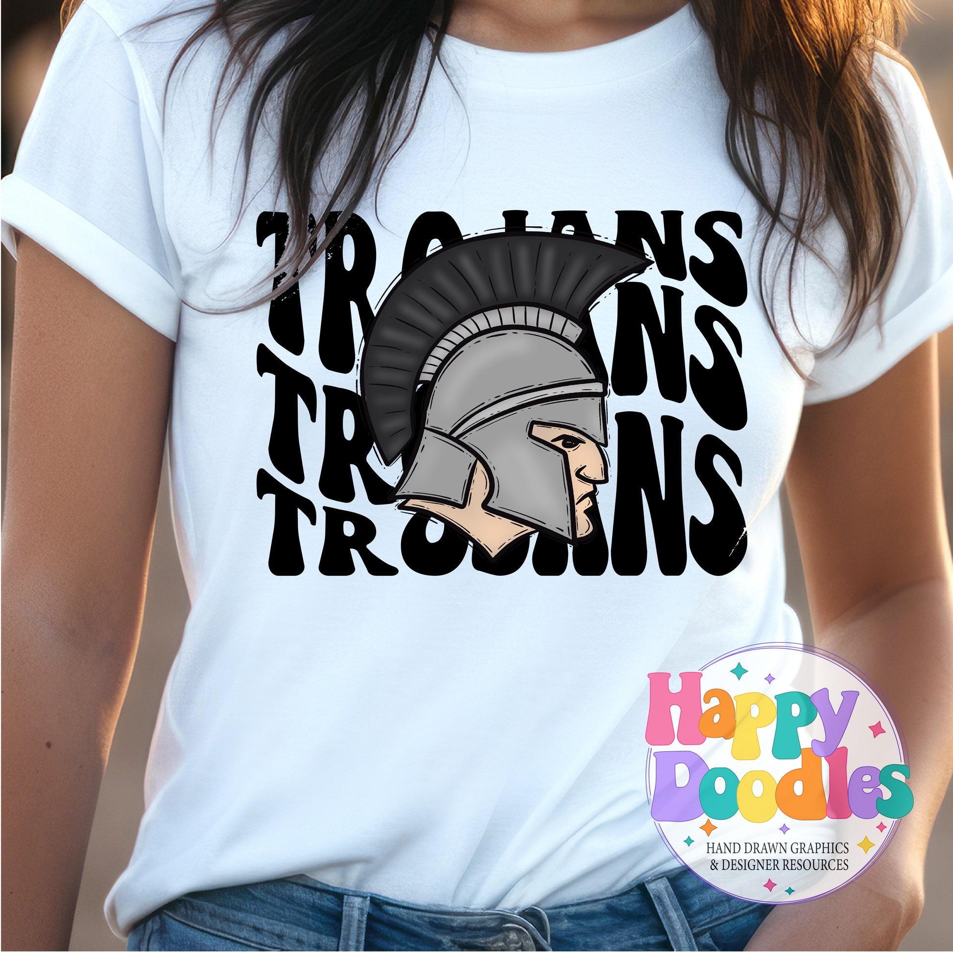 Wavy Retro Trojans Mascot Printable PNG for Sublimation & Crafts - Happy Doodles Designs