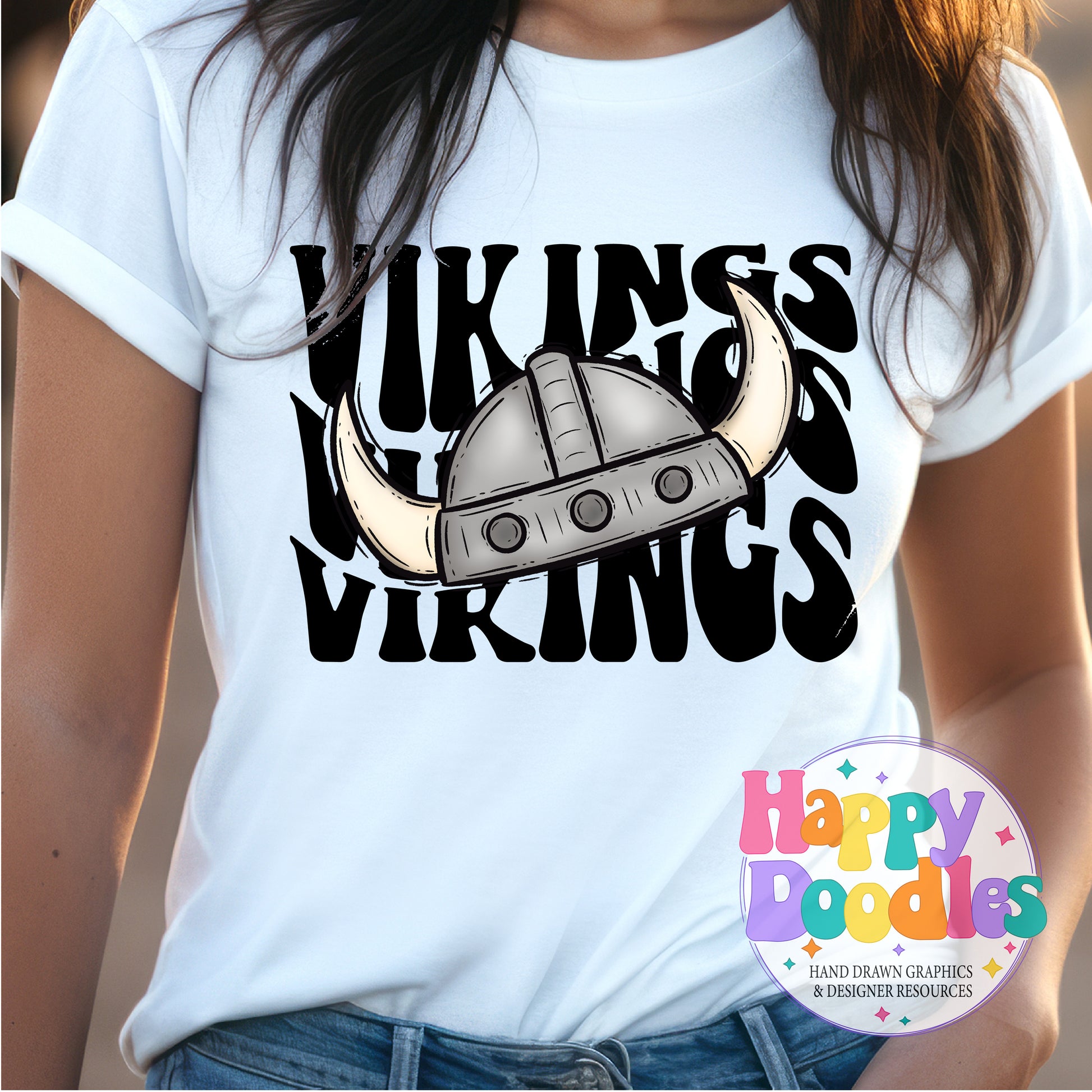 Wavy Retro Vikings Mascot Printable PNG T‑Shirt Design - Happy Doodles Designs