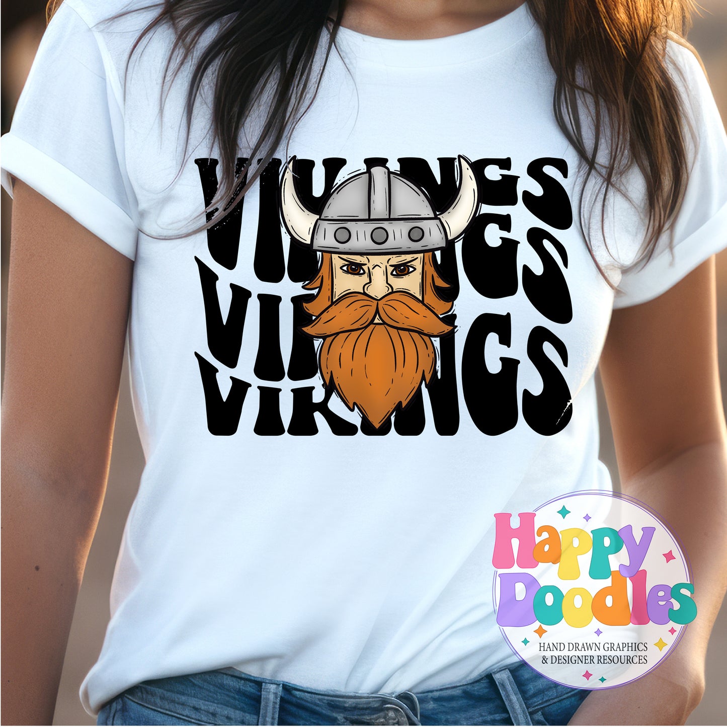 Wavy Retro Vikings Face Mascot Printable PNG - Happy Doodles Designs