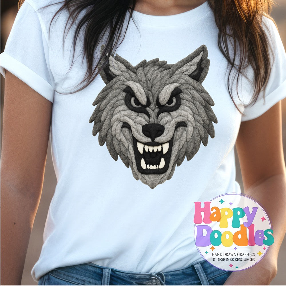 Wolf Yarn Mascot High Resolution PNG Clip Art - Happy Doodles Designs