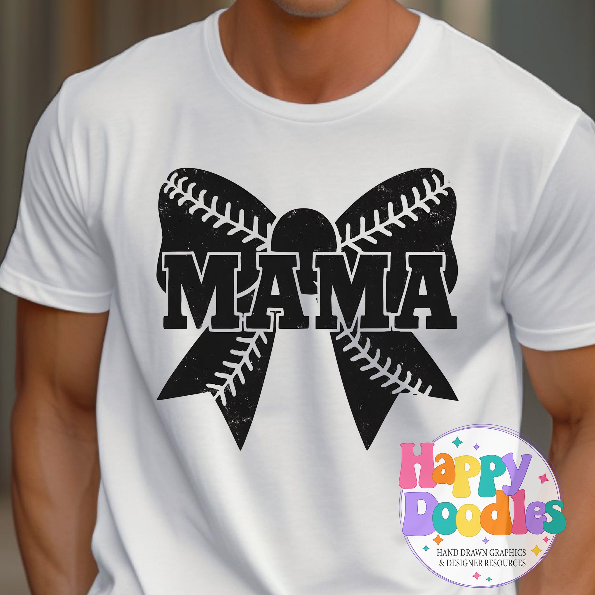 Baseball Mama Bow DIY Printable T-Shirt Design - Happy Doodles Designs