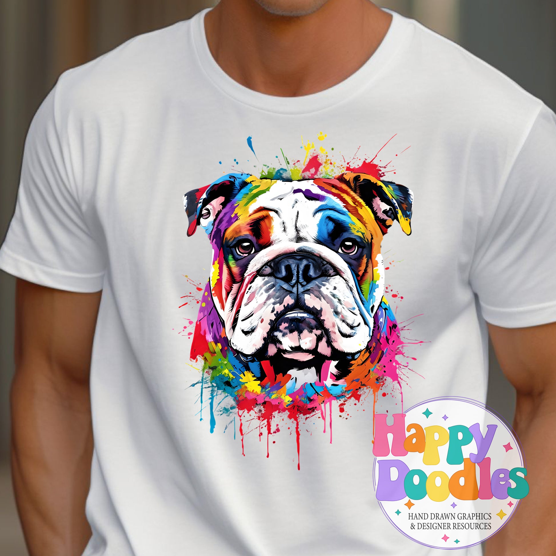 Bulldog Paint Splash T-Shirt Printable PNG Download - Happy Doodles Designs