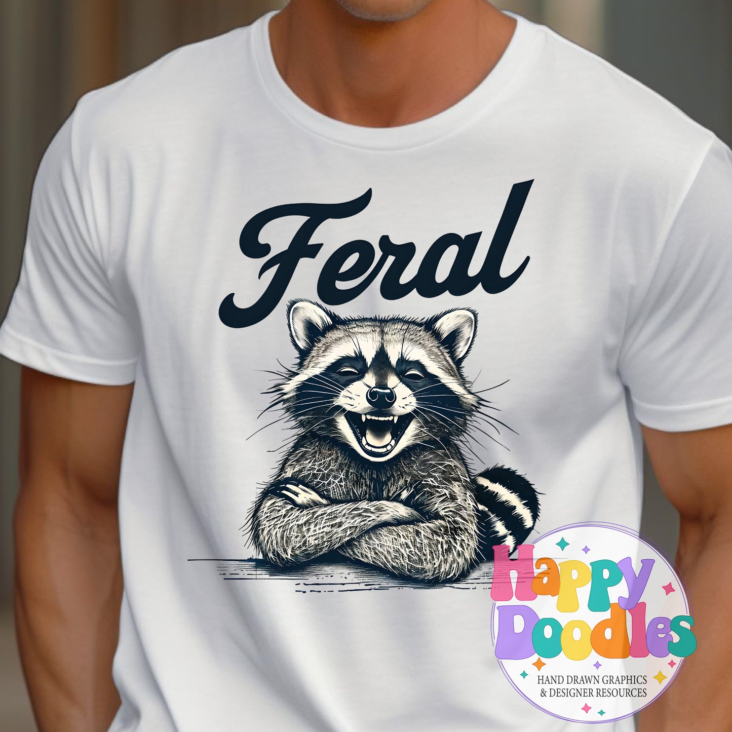 Feral Raccoon Printable PNG for Sublimation & Crafts - Happy Doodles Designs