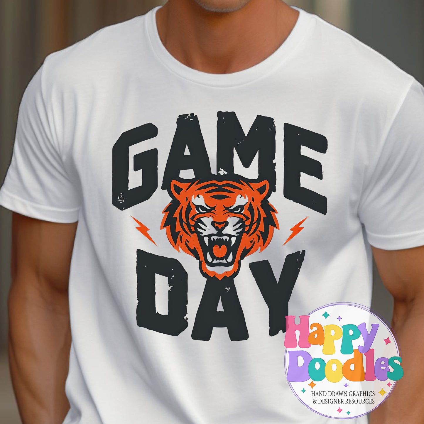 Game Day Tiger Printable PNG T-Shirt Design - Happy Doodles Designs