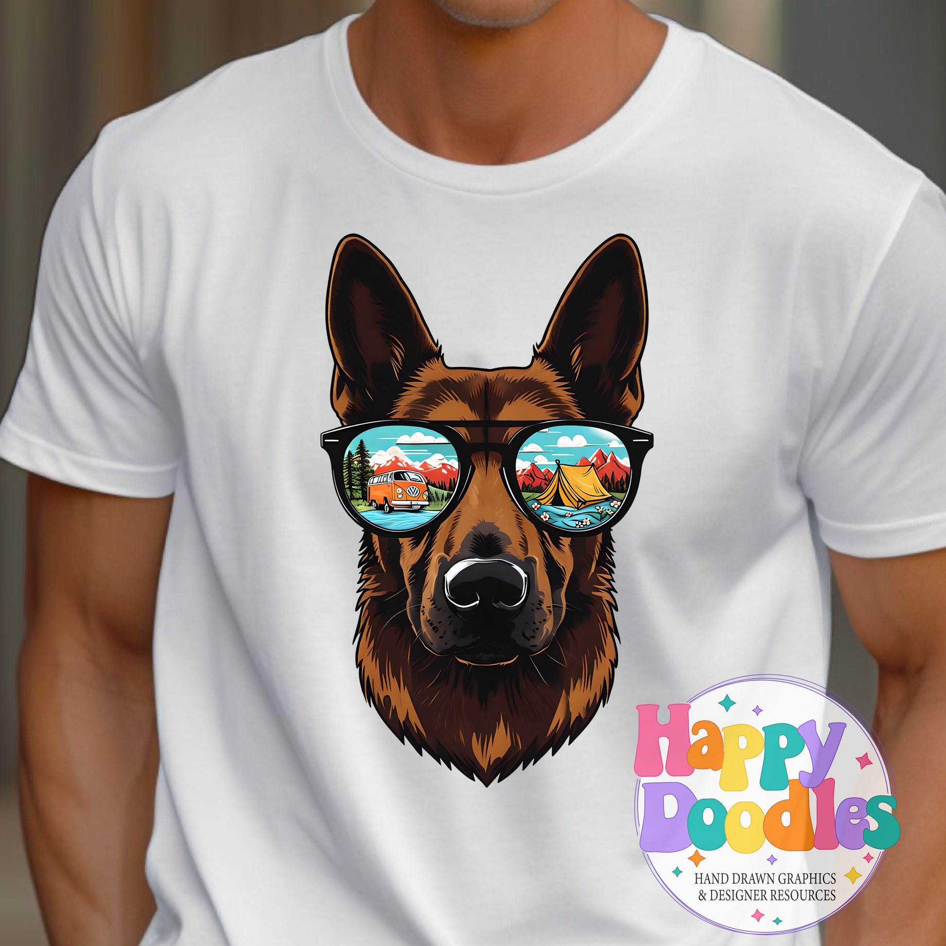 German Shephard Camping Glasses Printable PNG for Sublimation & Crafts - Happy Doodles Designs
