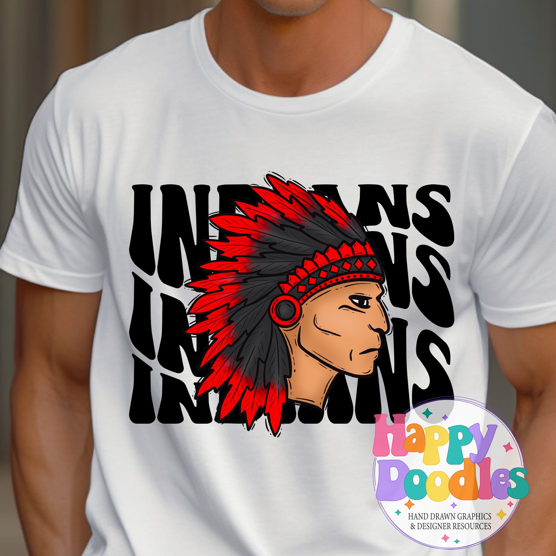 Wavy Retro Indians Mascot Printable PNG - Happy Doodles Designs