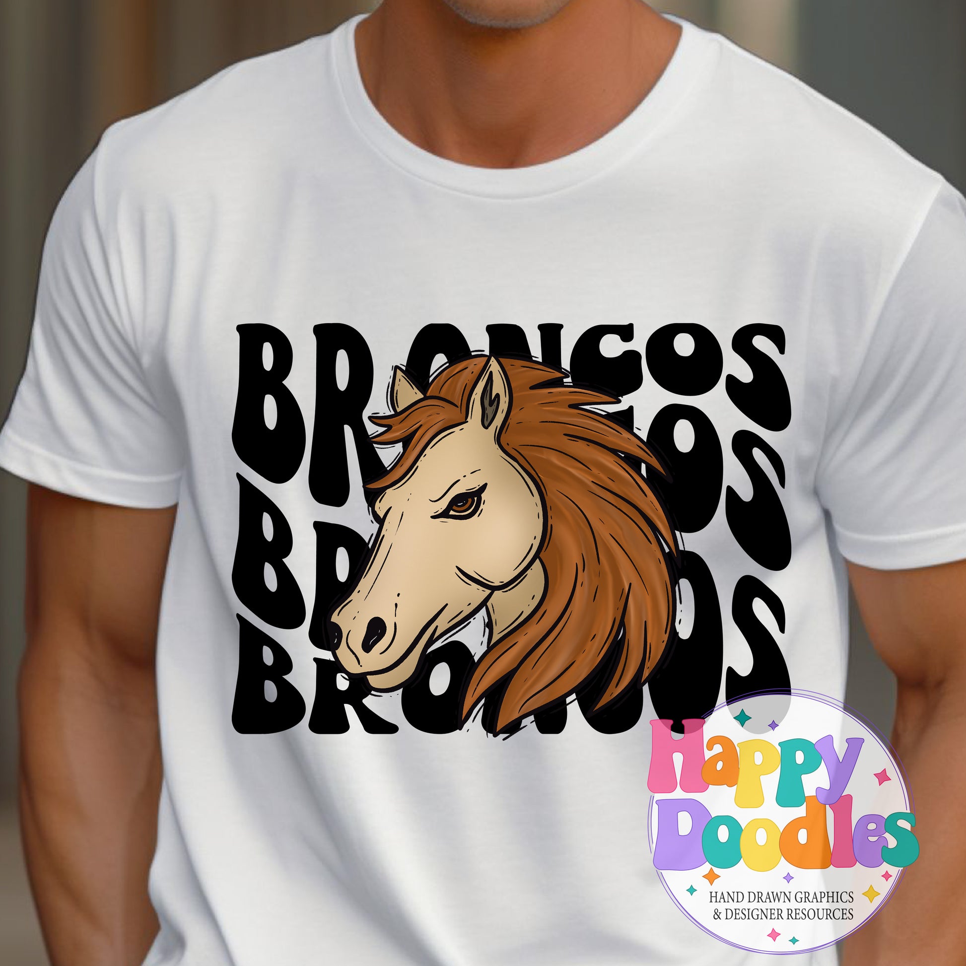 Wavy Retro Broncos Mascot Printable PNG - Happy Doodles Designs