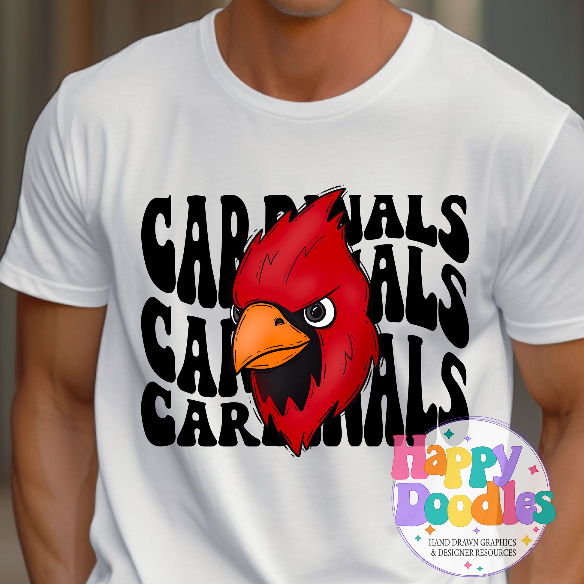Wavy Retro Cardinals Mascot High Resolution Printable PNG - Happy Doodles Designs