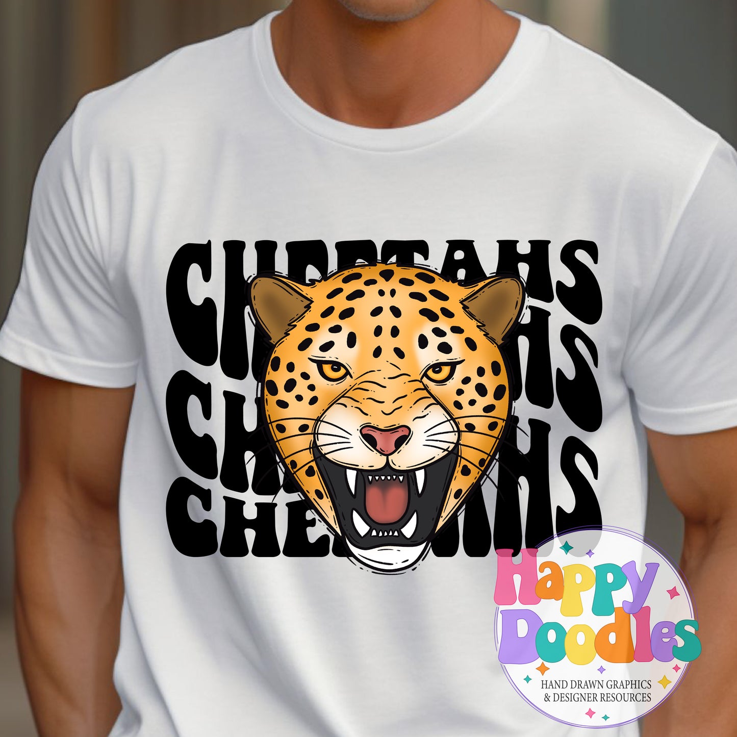 Wavy Retro Cheetahs Mascot High Resolution Printable PNG - Happy Doodles Designs