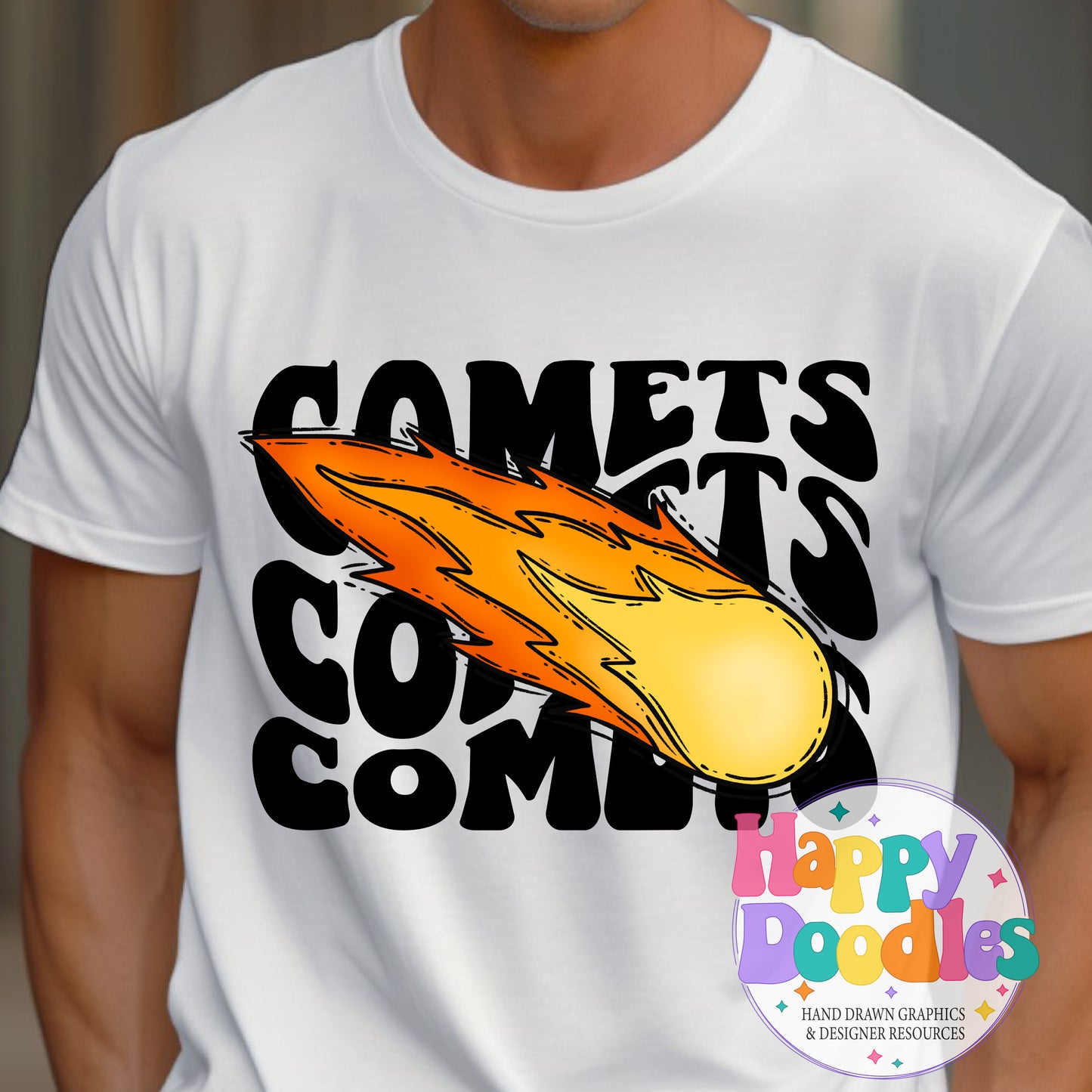 Wavy Retro Comets Mascot Printable PNG for Sublimation & Crafts - Happy Doodles Designs