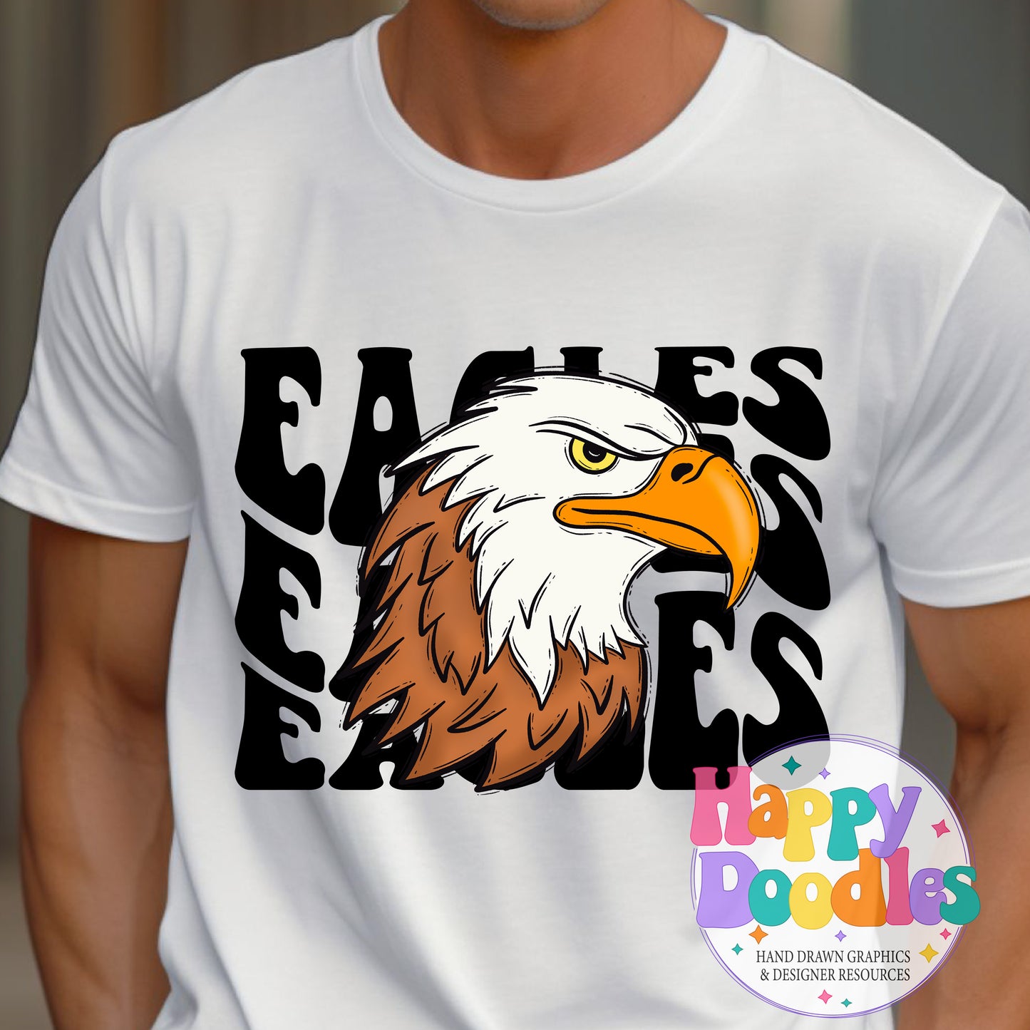 Wavy Retro Eagles Fly Mascot Printable PNG for Sublimation & Crafts - Happy Doodles Designs