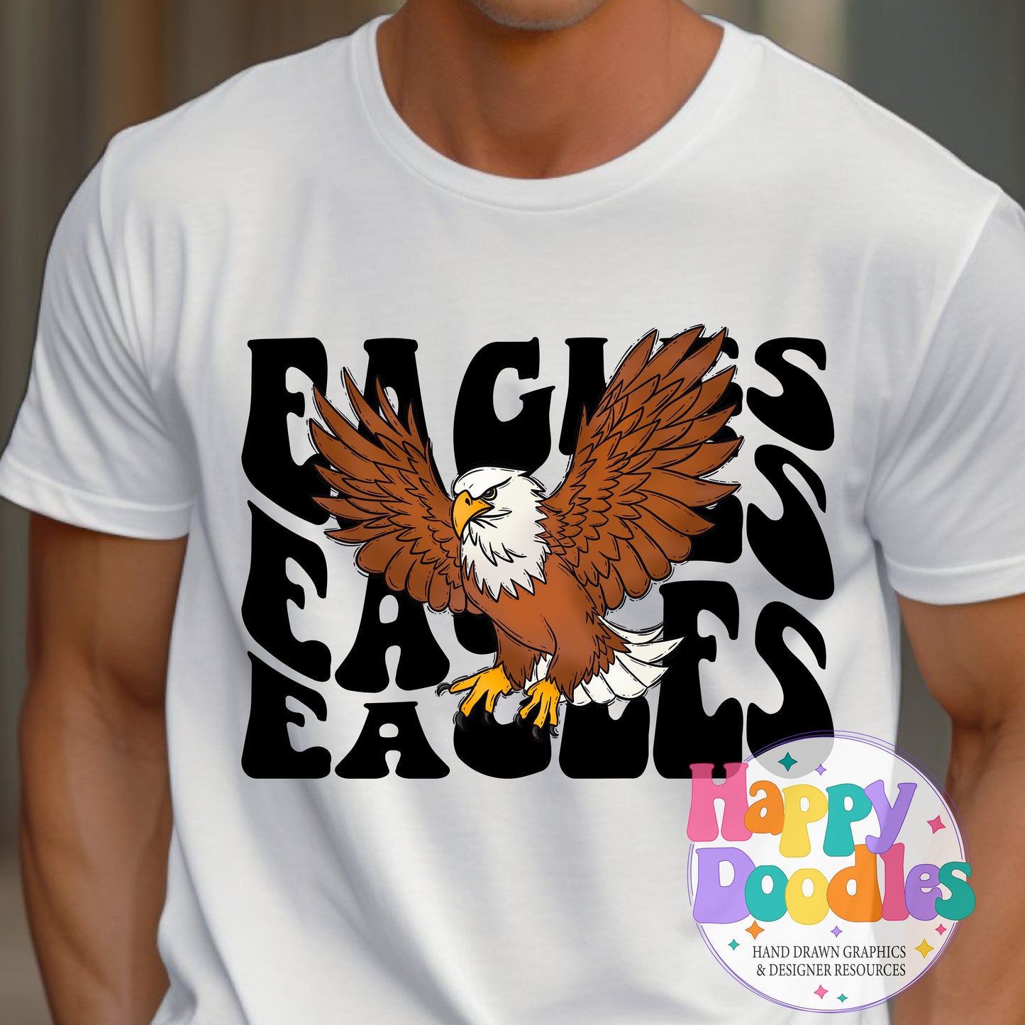 Wavy Retro Eagles Mascot T‑Shirt Printable PNG Download - Happy Doodles Designs