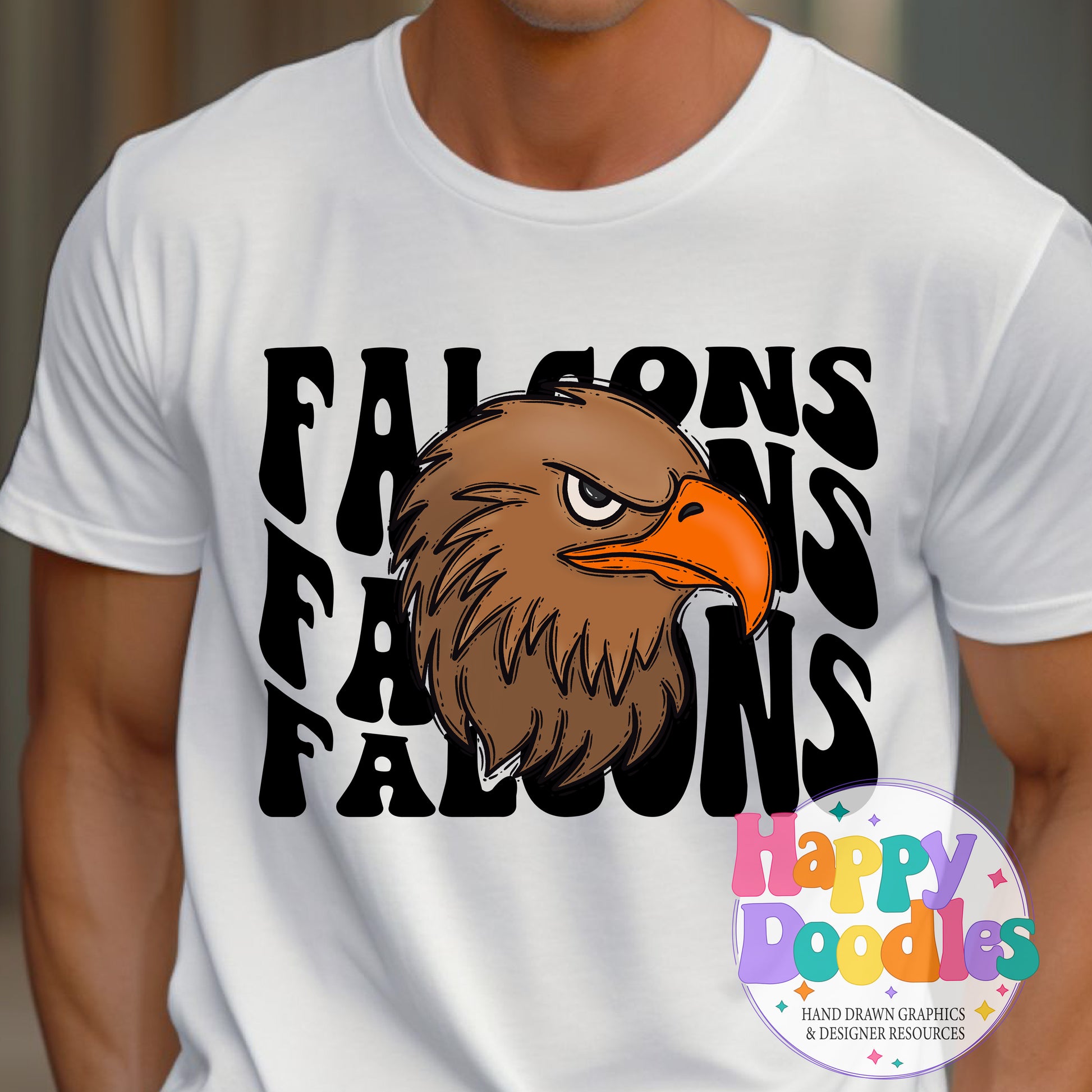 Wavy Retro Falcons Mascot DIY Printable T‑Shirt Design - Happy Doodles Designs