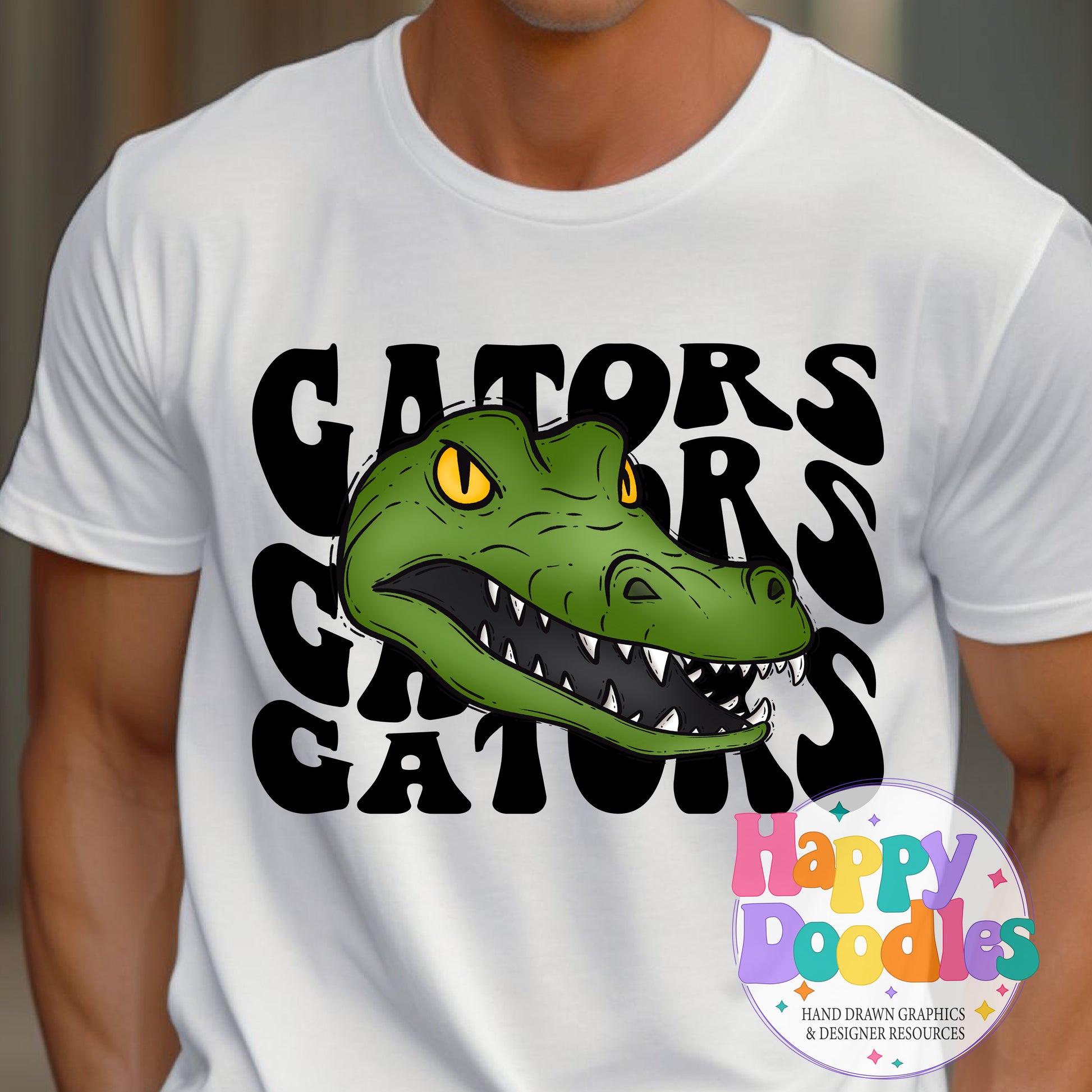 Wavy Retro Gators Mascot Printable PNG T‑Shirt Design - Happy Doodles Designs