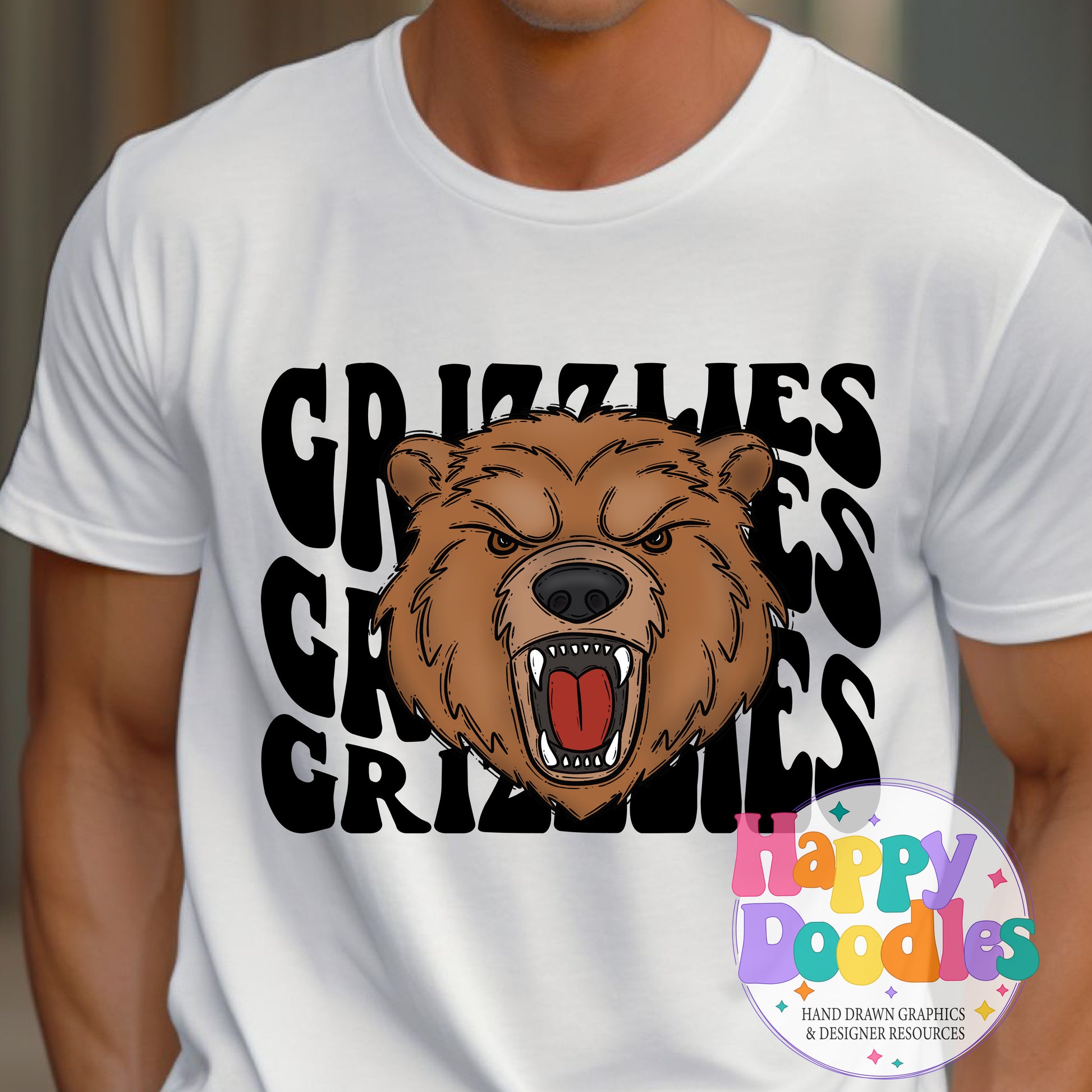 Wavy Retro Grizzlies Mascot T‑Shirt Printable PNG Download - Happy Doodles Designs