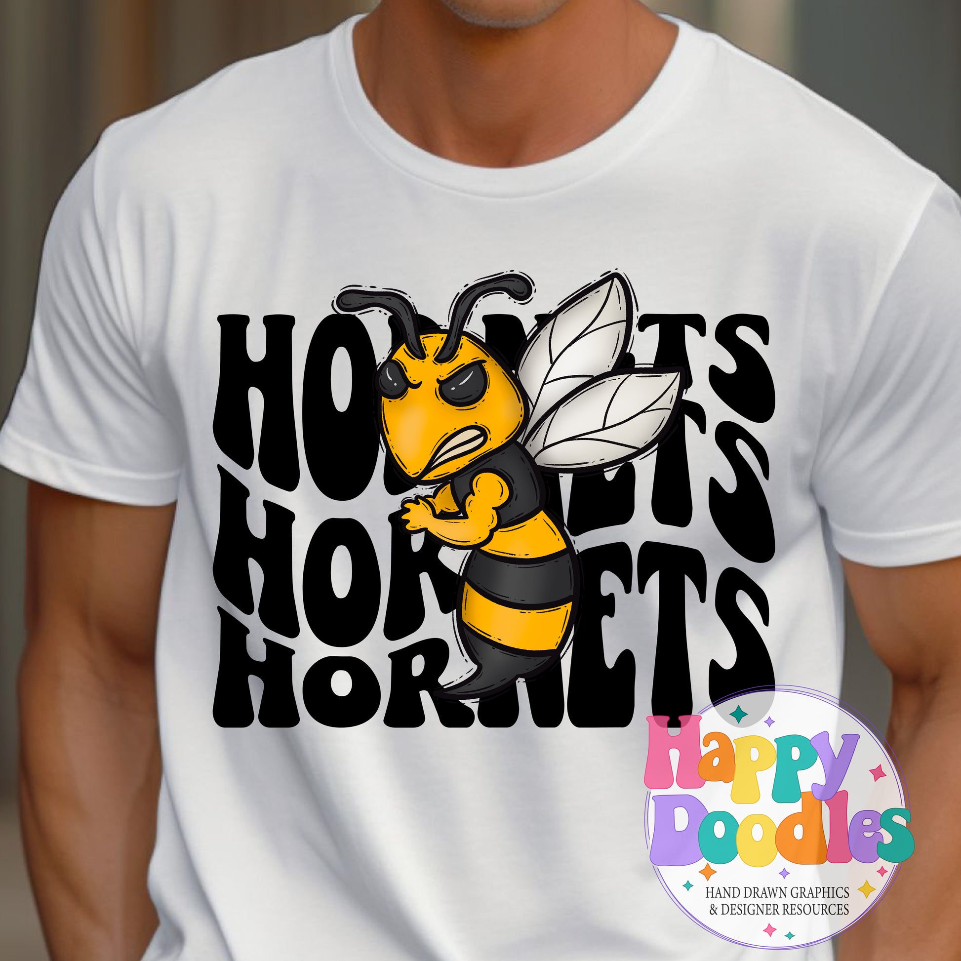 Wavy Retro Hornets Mascot Printable PNG for Sublimation & Crafts - Happy Doodles Designs