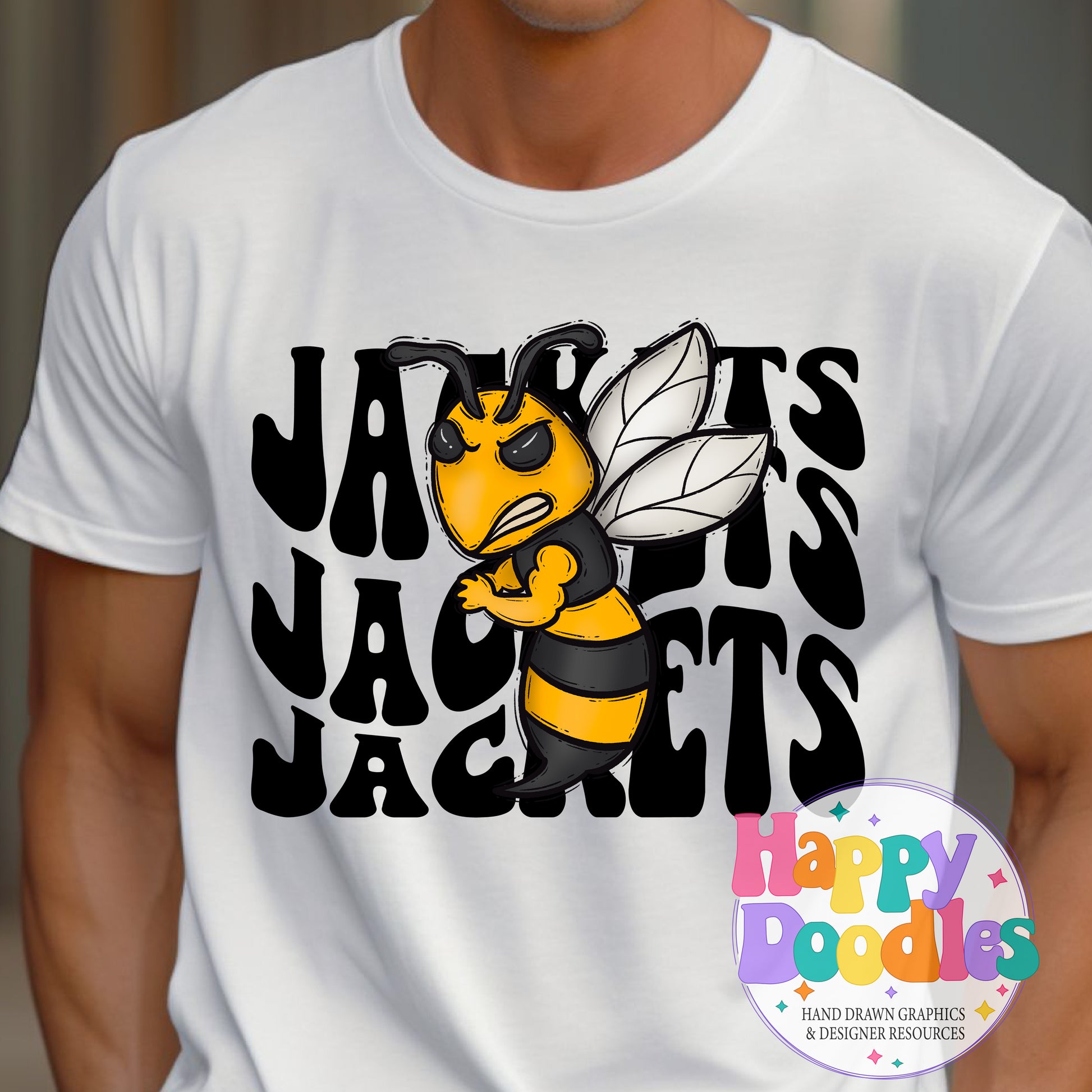 Wavy Retro Jackets Mascot T‑Shirt Printable PNG Download - Happy Doodles Designs