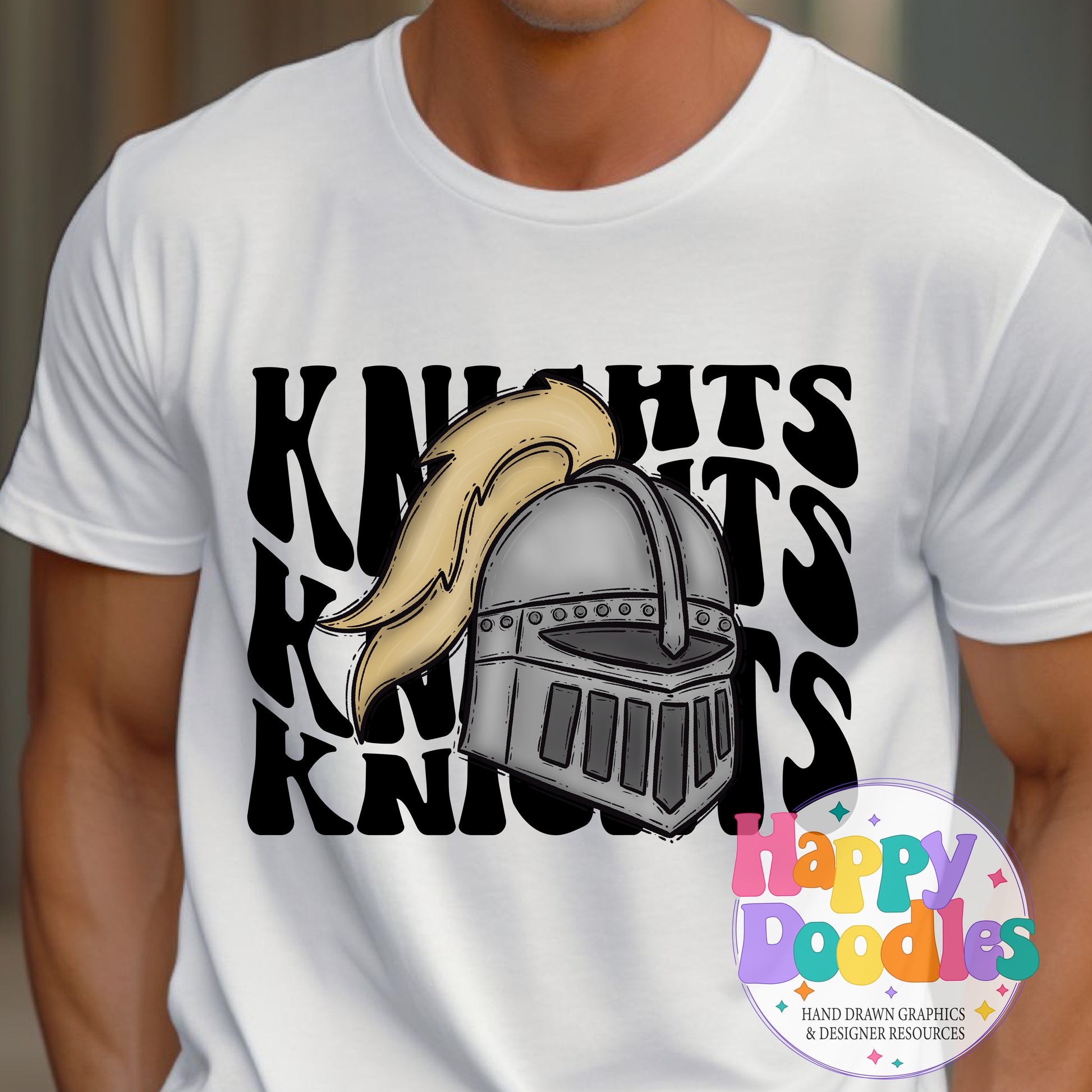 Wavy Retro Knights Mascot T‑Shirt Printable PNG Download - Happy Doodles Designs