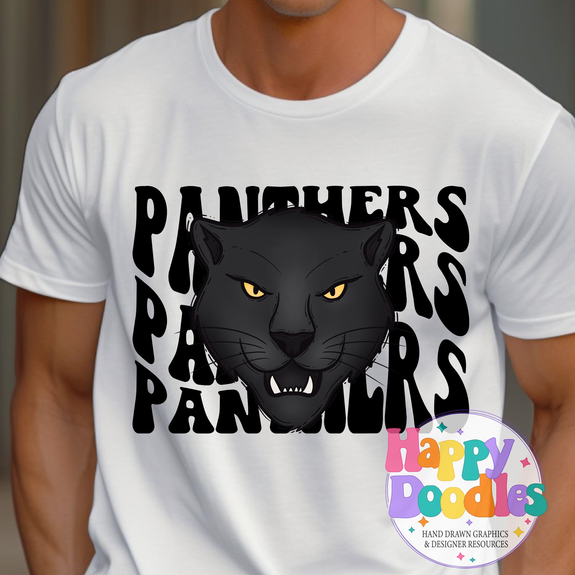 Wavy Retro Panthers Mascot Printable PNG - Happy Doodles Designs
