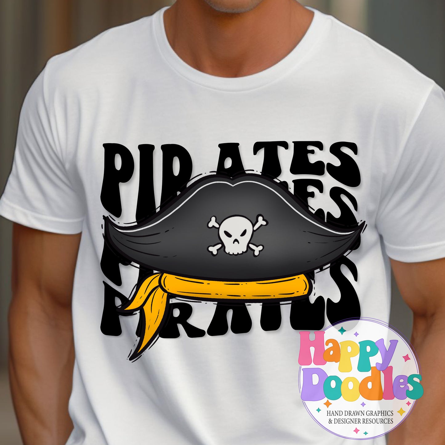 Wavy Retro Pirate Hat Mascot Printable PNG - Happy Doodles Designs