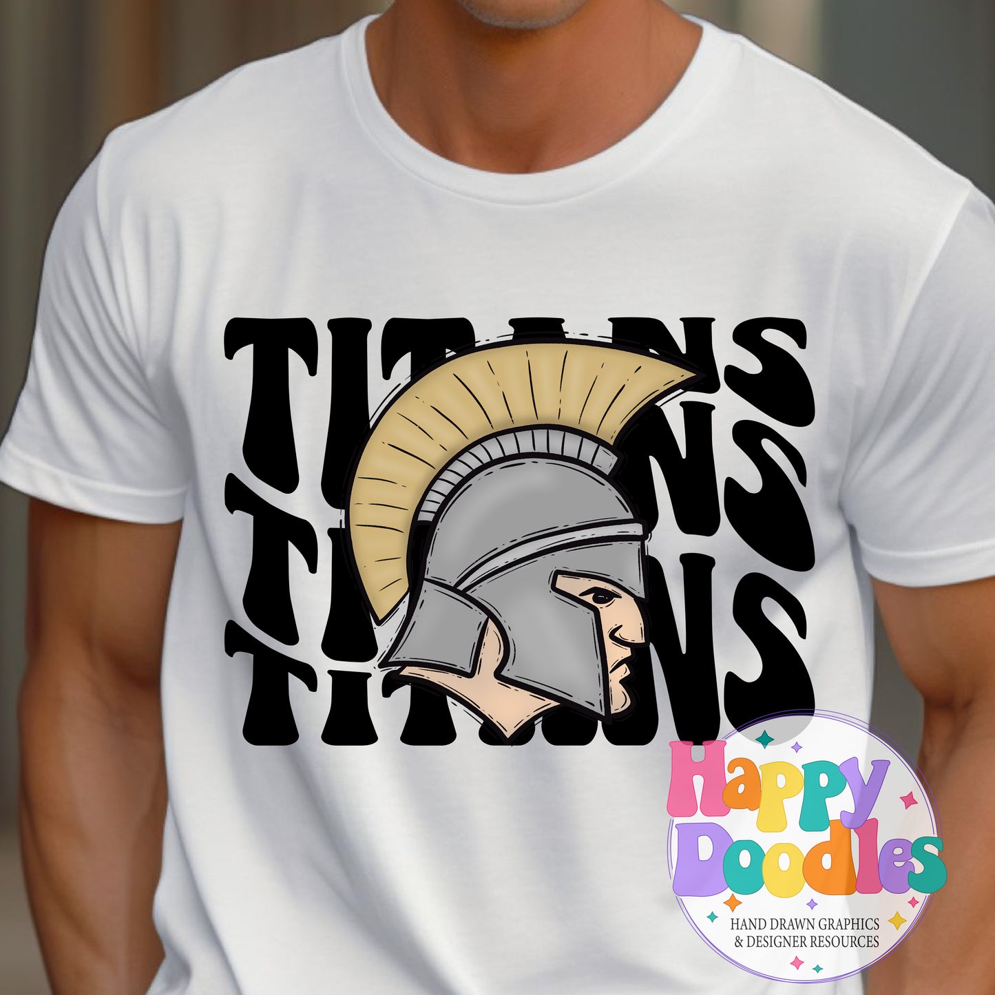 Wavy Retro Titans Mascot DIY Printable T‑Shirt Design - Happy Doodles Designs