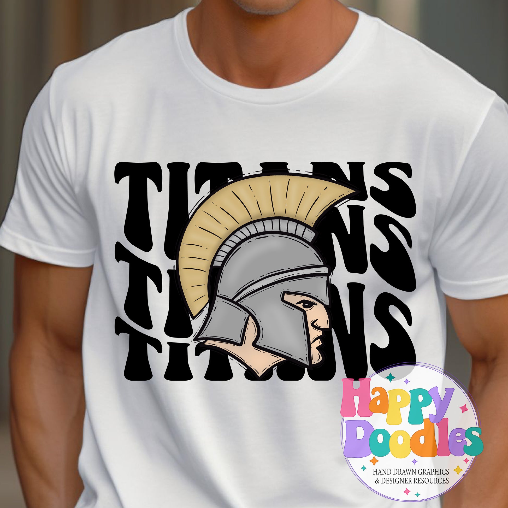 Wavy Retro Titans Mascot DIY Printable T‑Shirt Design - Happy Doodles Designs