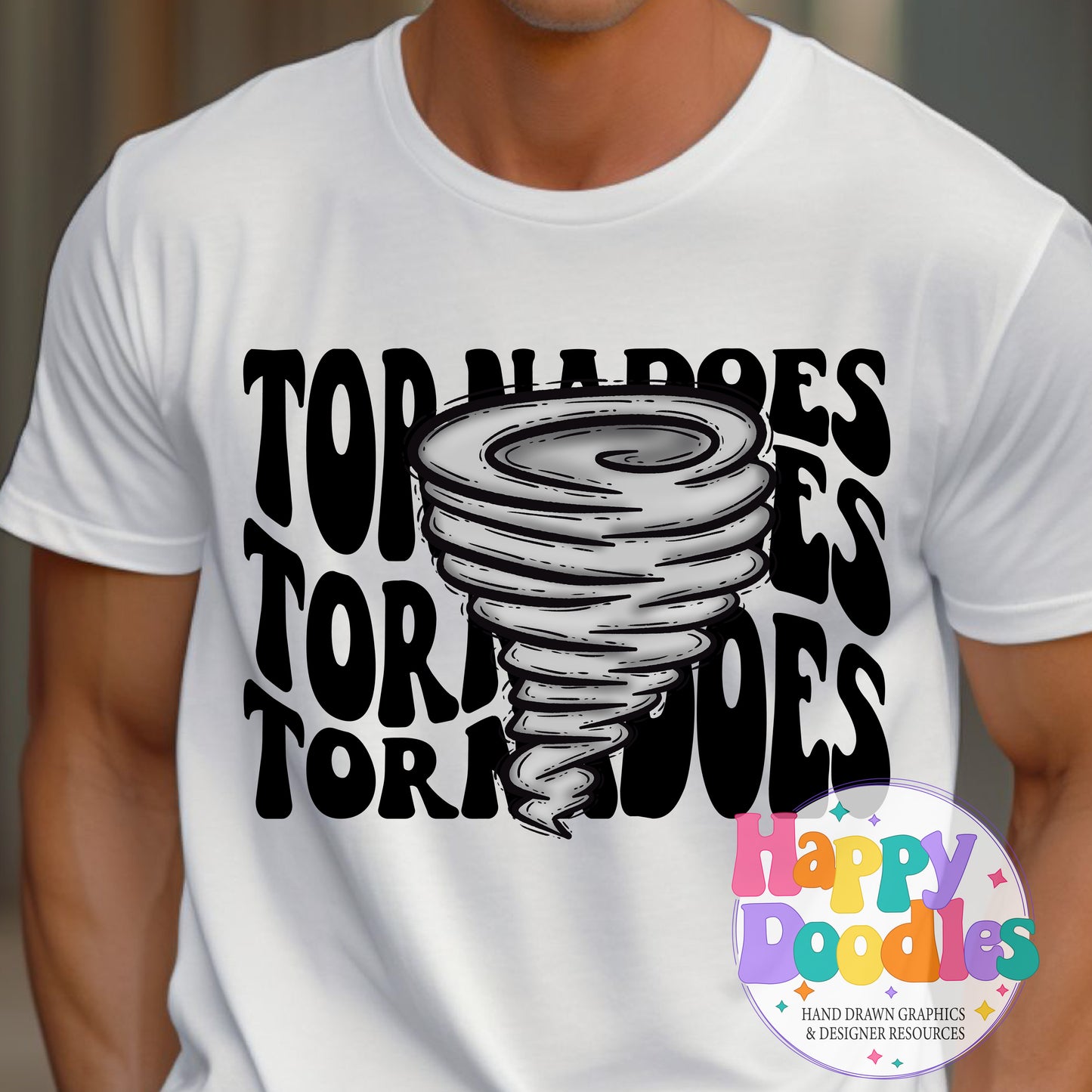 Wavy Retro Tornadoes Mascot Printable PNG T‑Shirt Design - Happy Doodles Designs